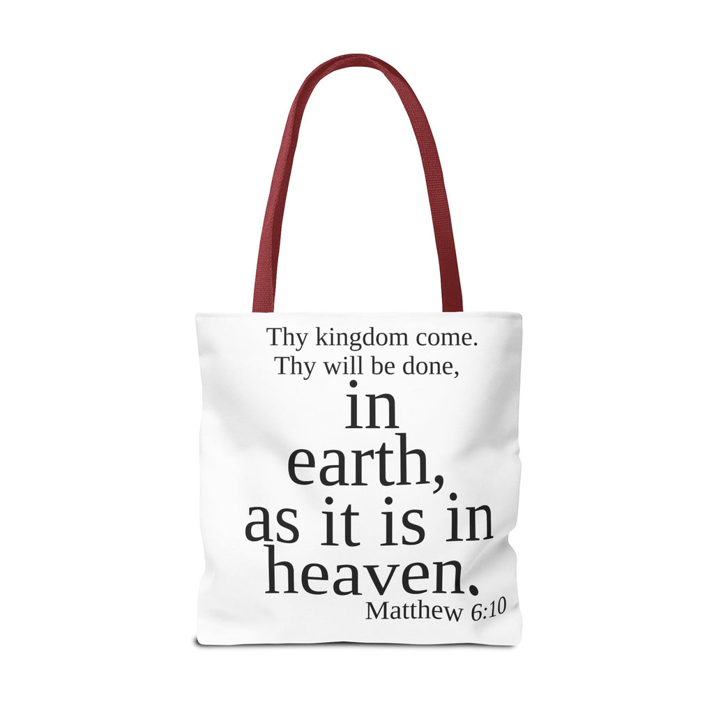Personalized White Matthew 6:10 Bible Verse Tote Bag, City Or State | Market Grocery Craft Festival Outing, Lightweight Sturdy Polyester