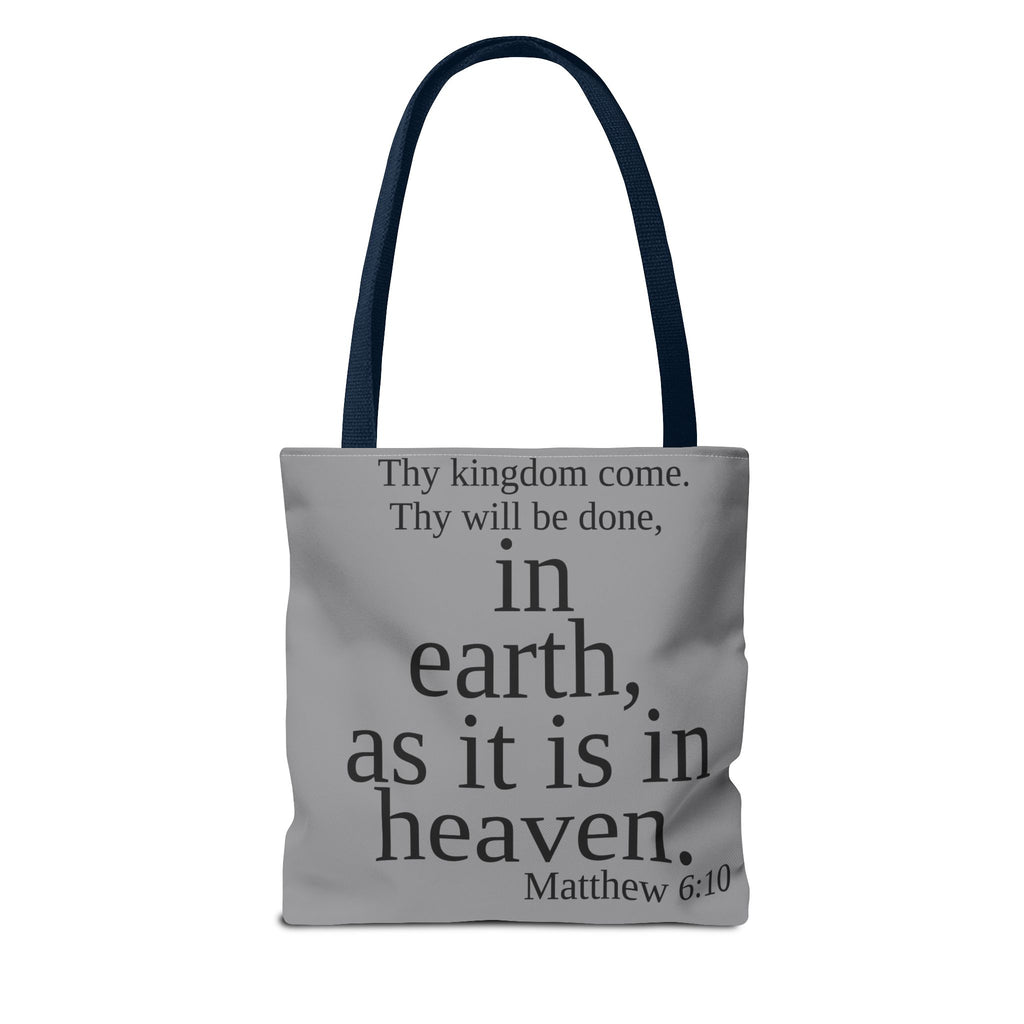 Personalized Grey Matthew 6:10 Bible Verse Tote Bag, City Or State | Market Grocery Book Craft Festival Outing, Lightweight Sturdy Polyester