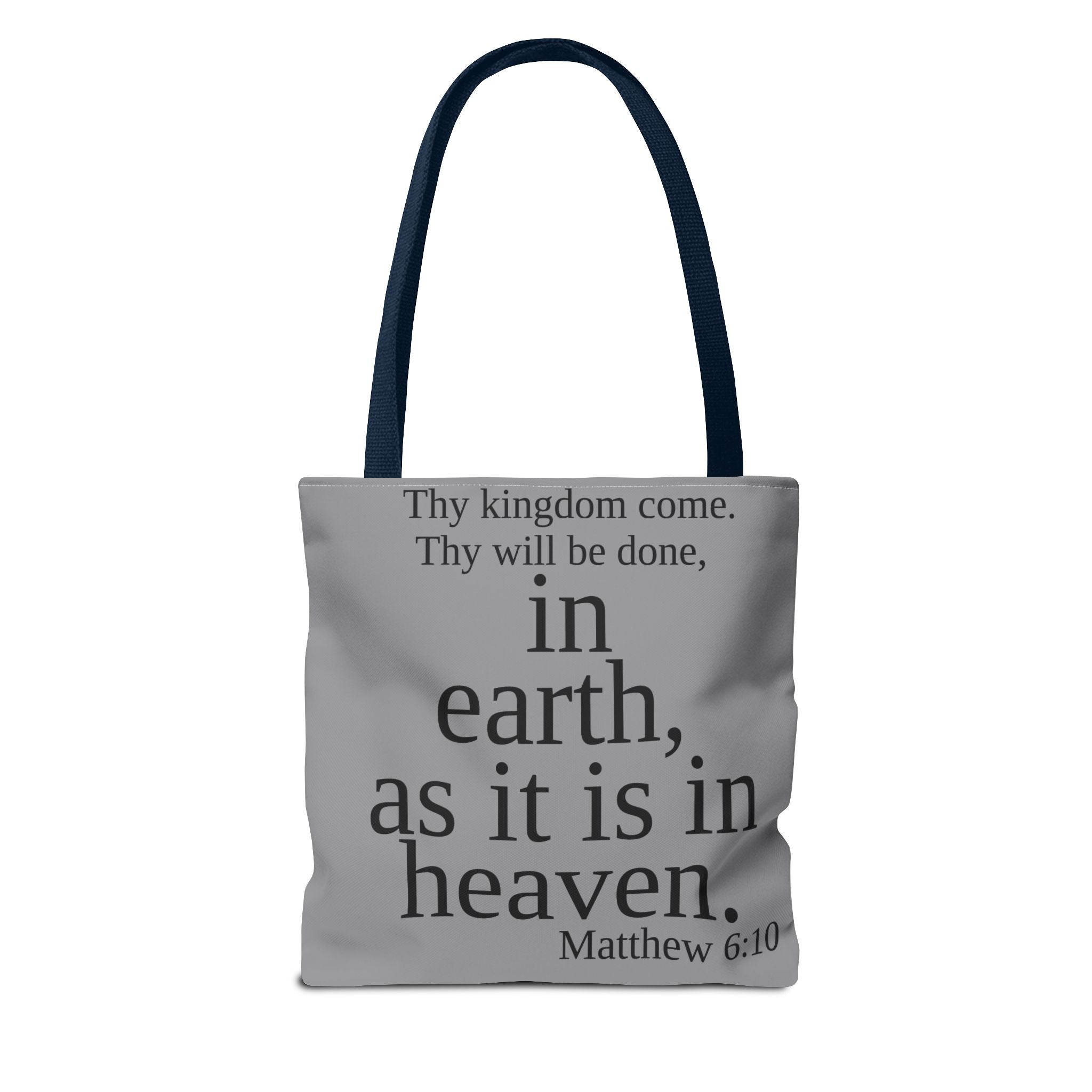 Personalized Grey Matthew 6:10 Bible Verse Tote Bag, City Or State | Market Grocery Book Craft Festival Outing, Lightweight Sturdy Polyester