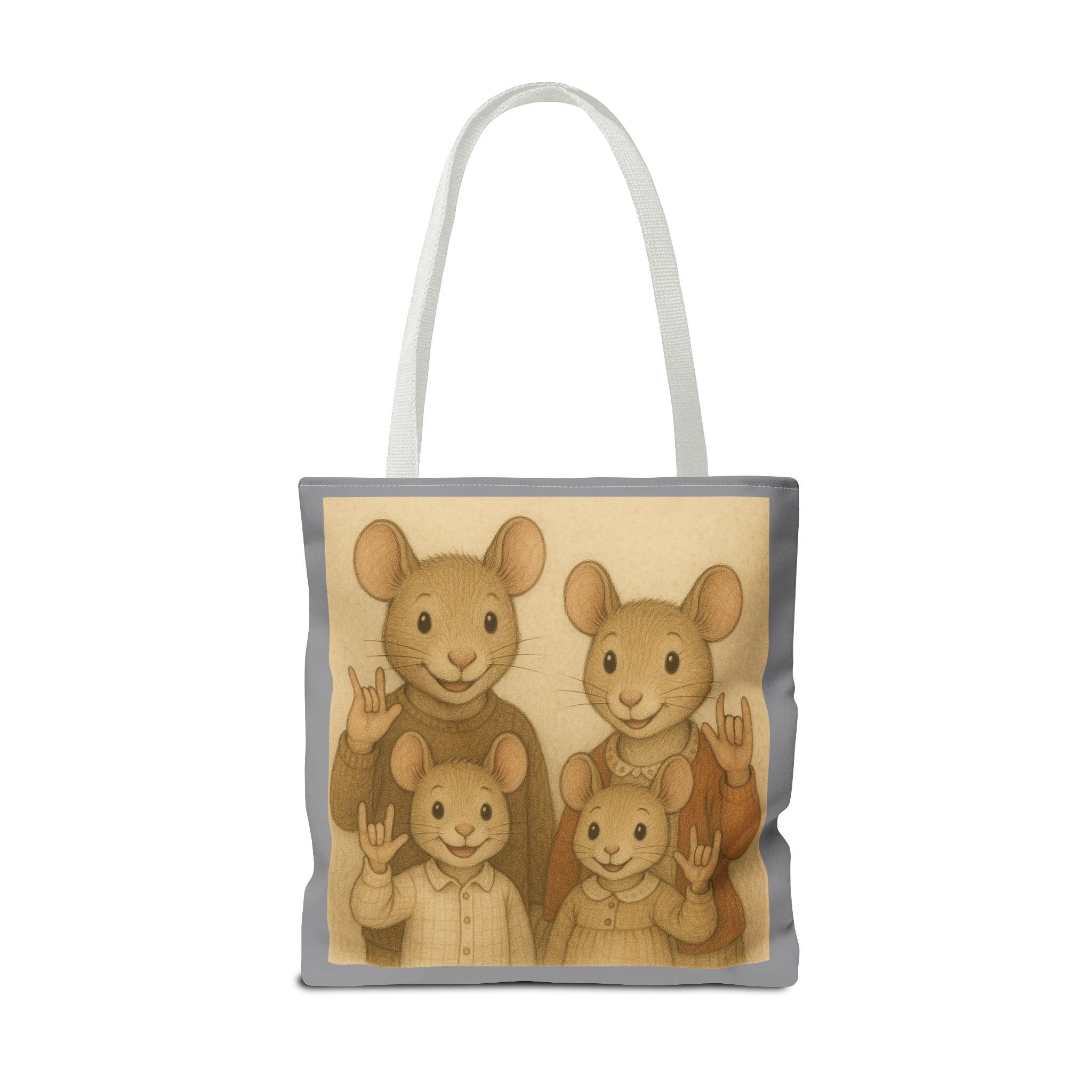 Tote Bag - Mouse Family I Love You, Cute Animal Print, Carry-All Shoulder Bag, Reusable Shopping Tote, Gift for Animal Lovers