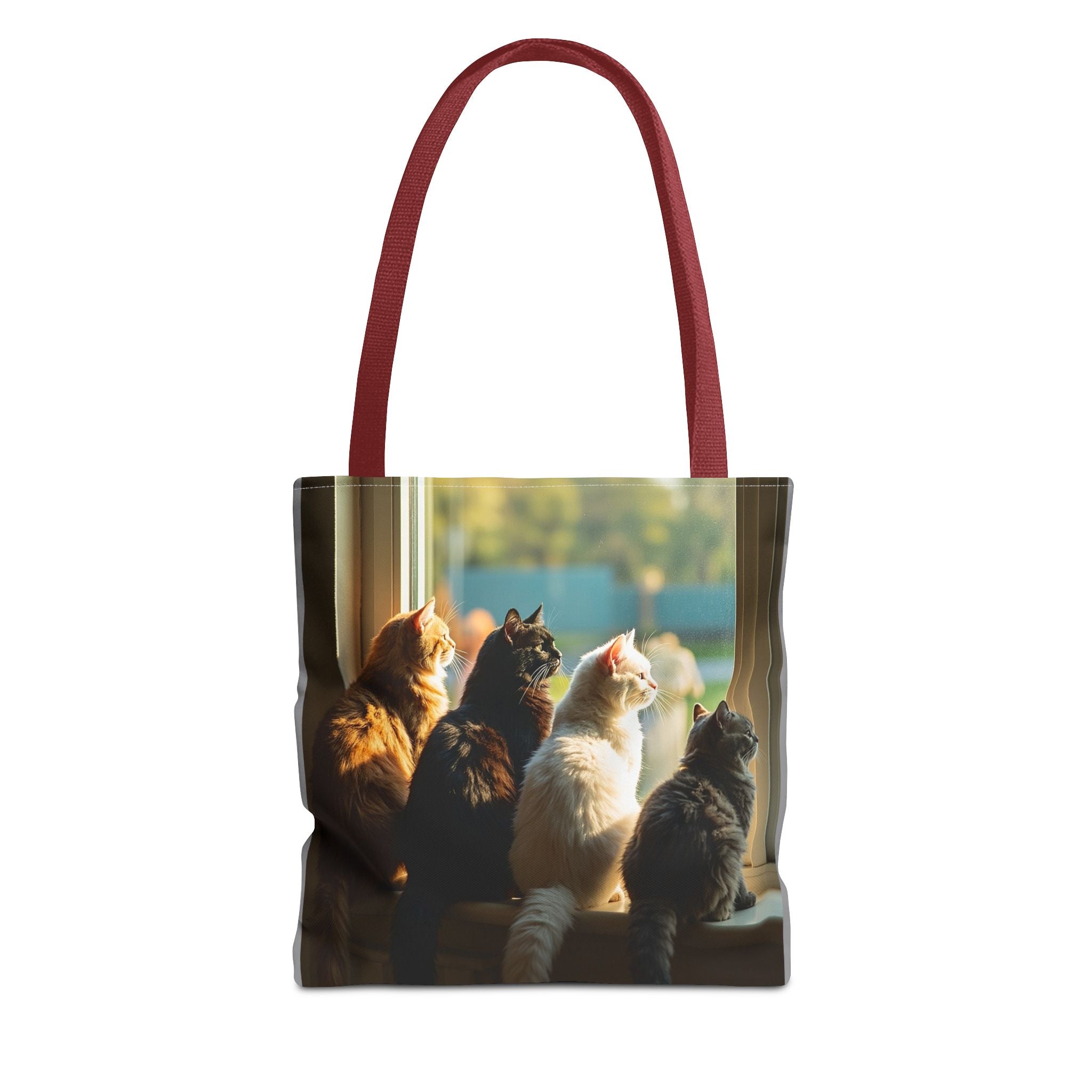 Tote Bag - Four Cats in Window, Carry-All Shoulder Bag, Reusable Shopping Tote, Gift for Animal Lovers