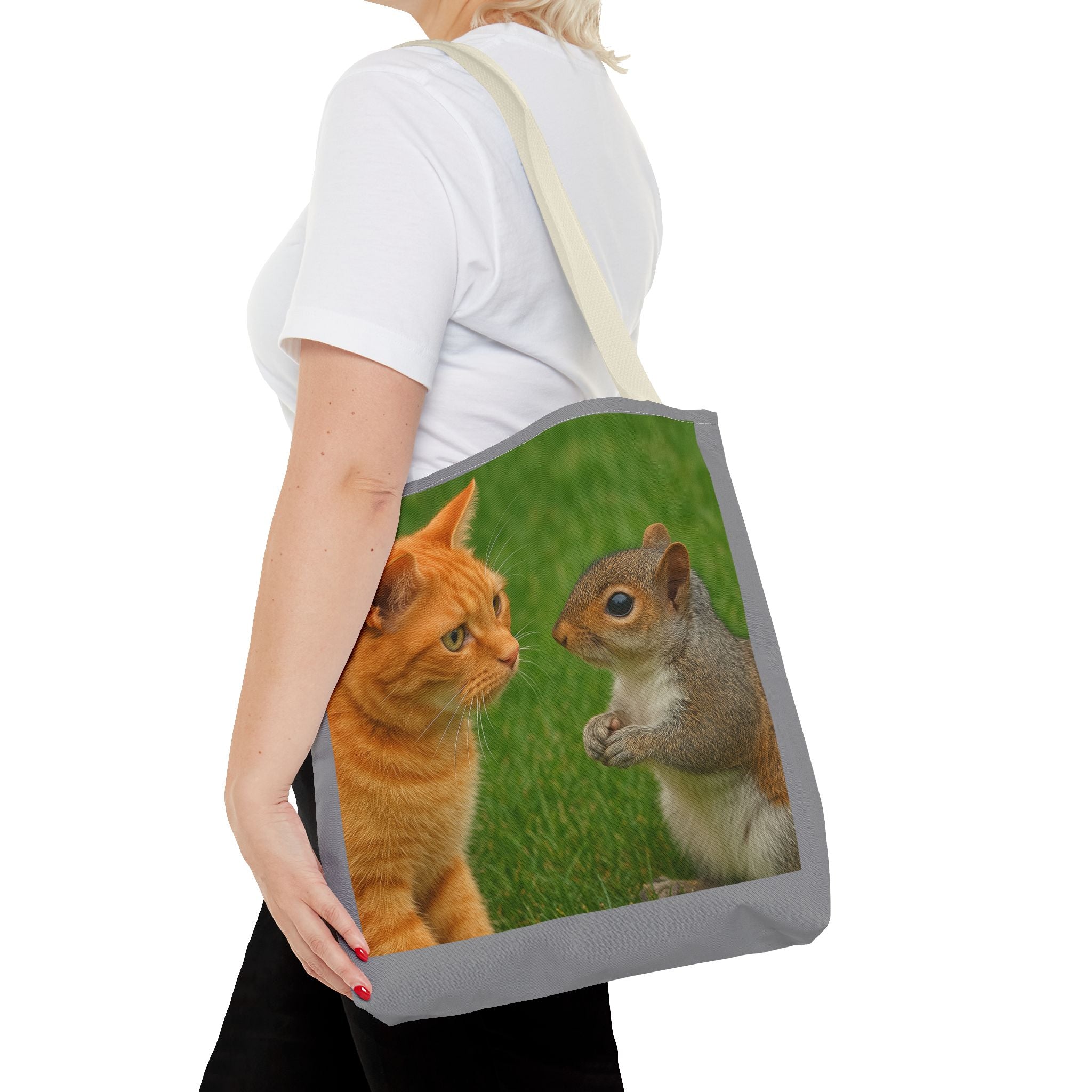 Cat and Squirrel 2 Tote Bag - Cute Animal Print Shopping Bag, Eco-Friendly Reusable Grocery Bag, Gift for Animal Lovers, Nature Tote,