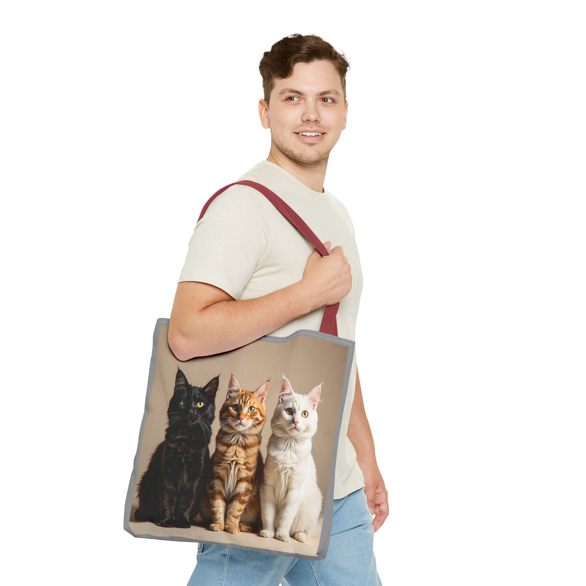 Tote Bag - Three Sitting Cats, Carry-All Shoulder Bag, Reusable Shopping Tote, Gift for Animal Lovers