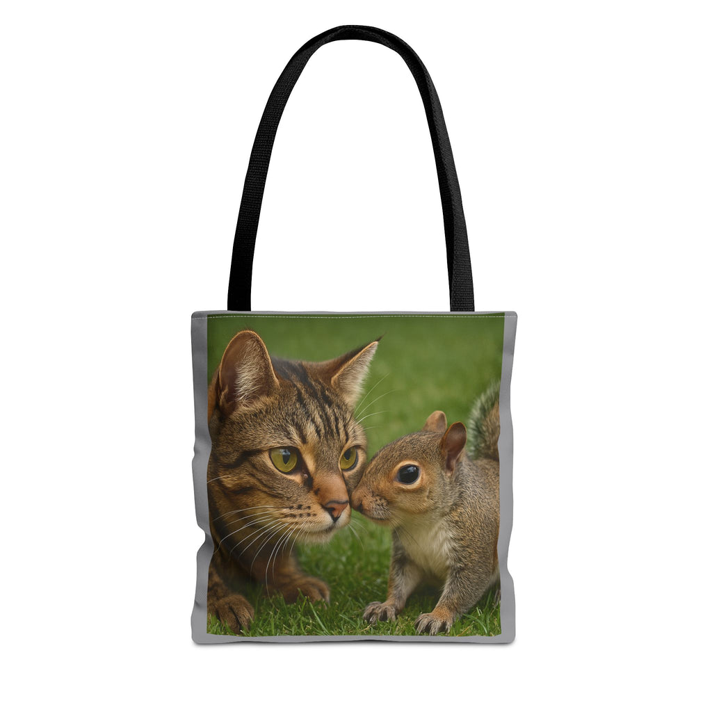 Squirrel and Cat Tote Bag - Cute Animal Print Shopping Bag, Eco-Friendly Reusable Grocery Bag, Gift for Animal Lovers, Nature Tote,