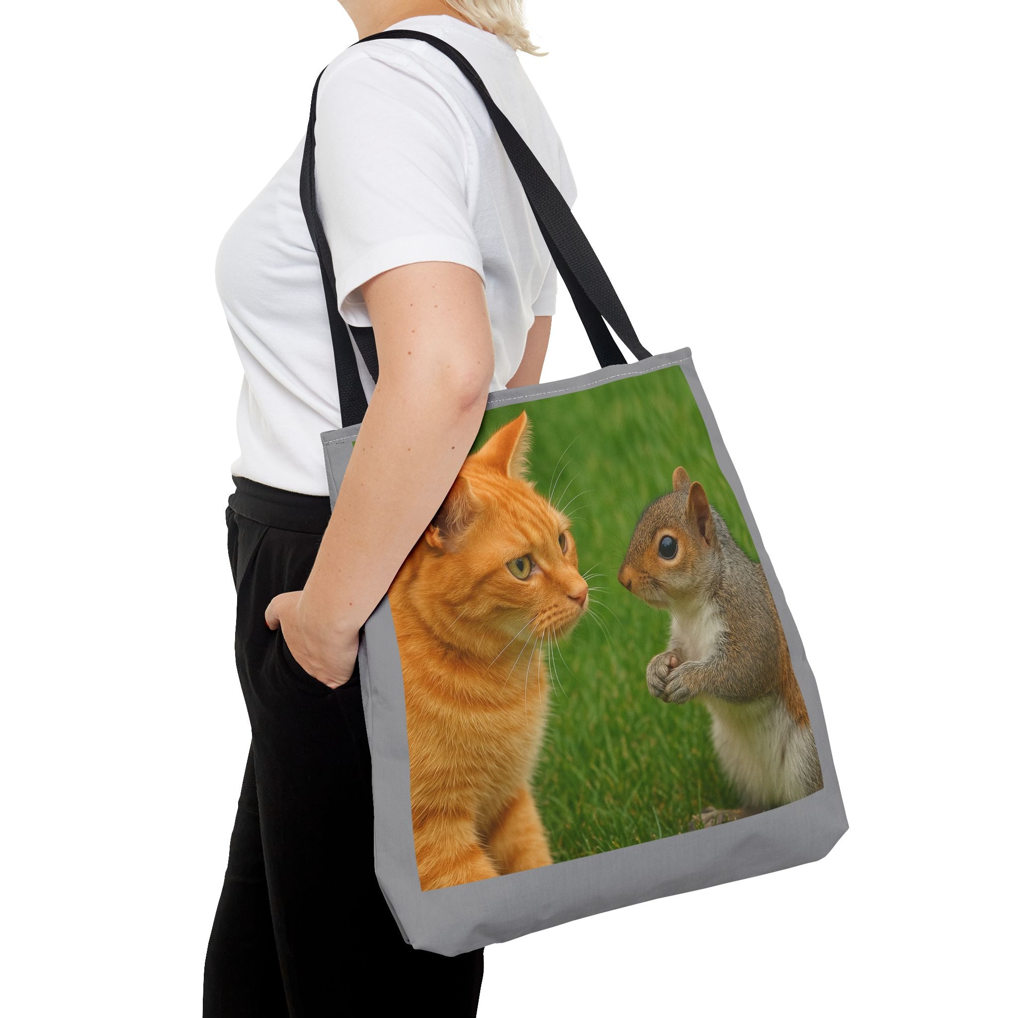 Cat and Squirrel 2 Tote Bag - Cute Animal Print Shopping Bag, Eco-Friendly Reusable Grocery Bag, Gift for Animal Lovers, Nature Tote,