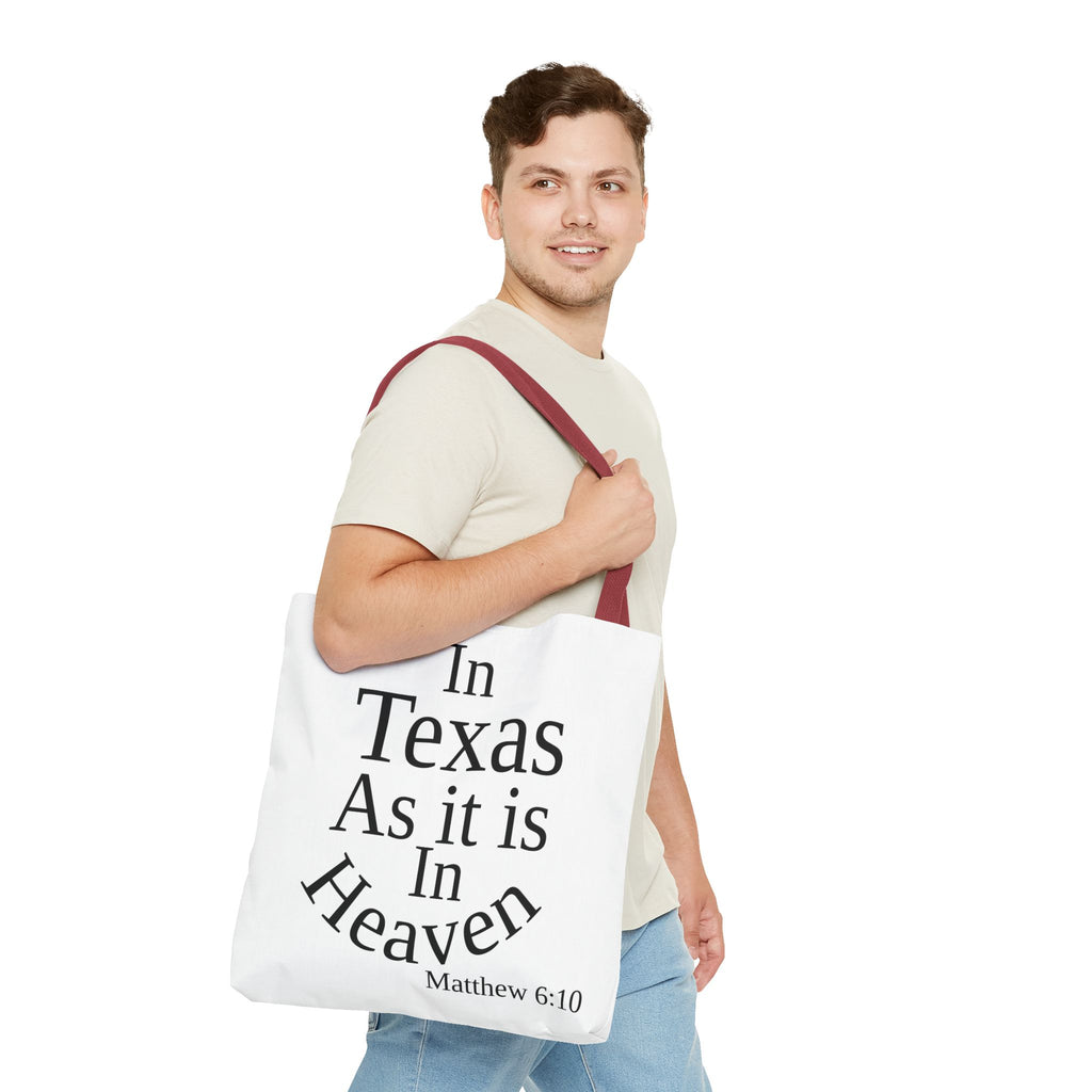 Personalized White Matthew 6:10 Bible Verse Tote Bag, City Or State | Market Grocery Craft Festival Outing, Lightweight Sturdy Polyester