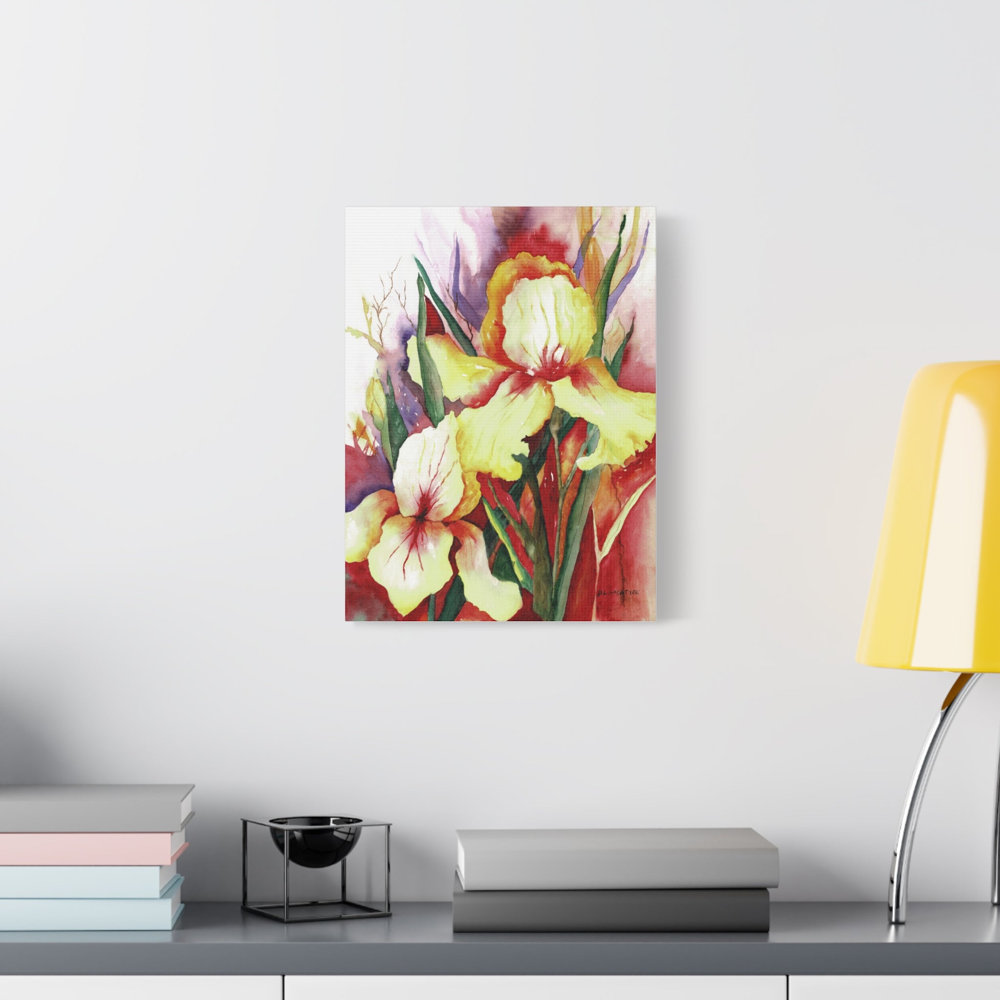 Canvas Print, Yellow Irises Watercolor Art, Stretched Matte Wall Art, Floral Home Decor, Botanical Artwork, Flower Painting Print, Gift for