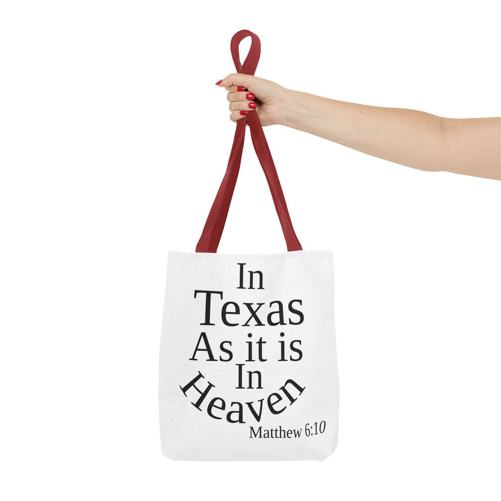 Personalized White Matthew 6:10 Bible Verse Tote Bag, City Or State | Market Grocery Craft Festival Outing, Lightweight Sturdy Polyester