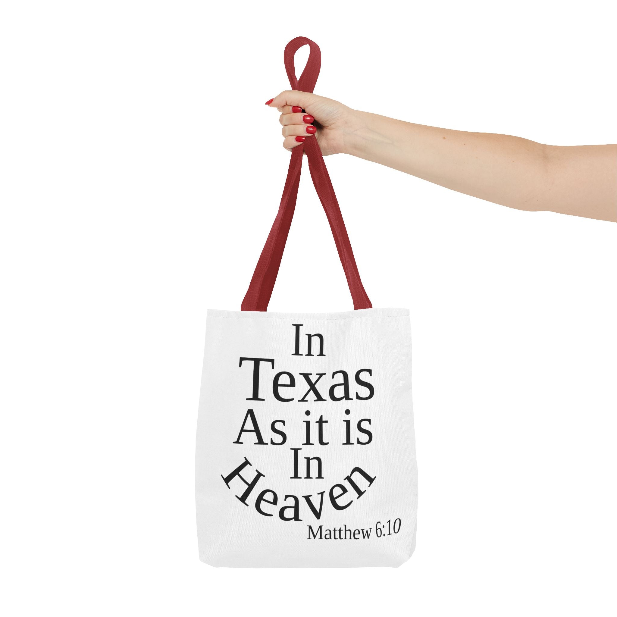 Personalized White Matthew 6:10 Bible Verse Tote Bag, City Or State | Market Grocery Craft Festival Outing, Lightweight Sturdy Polyester