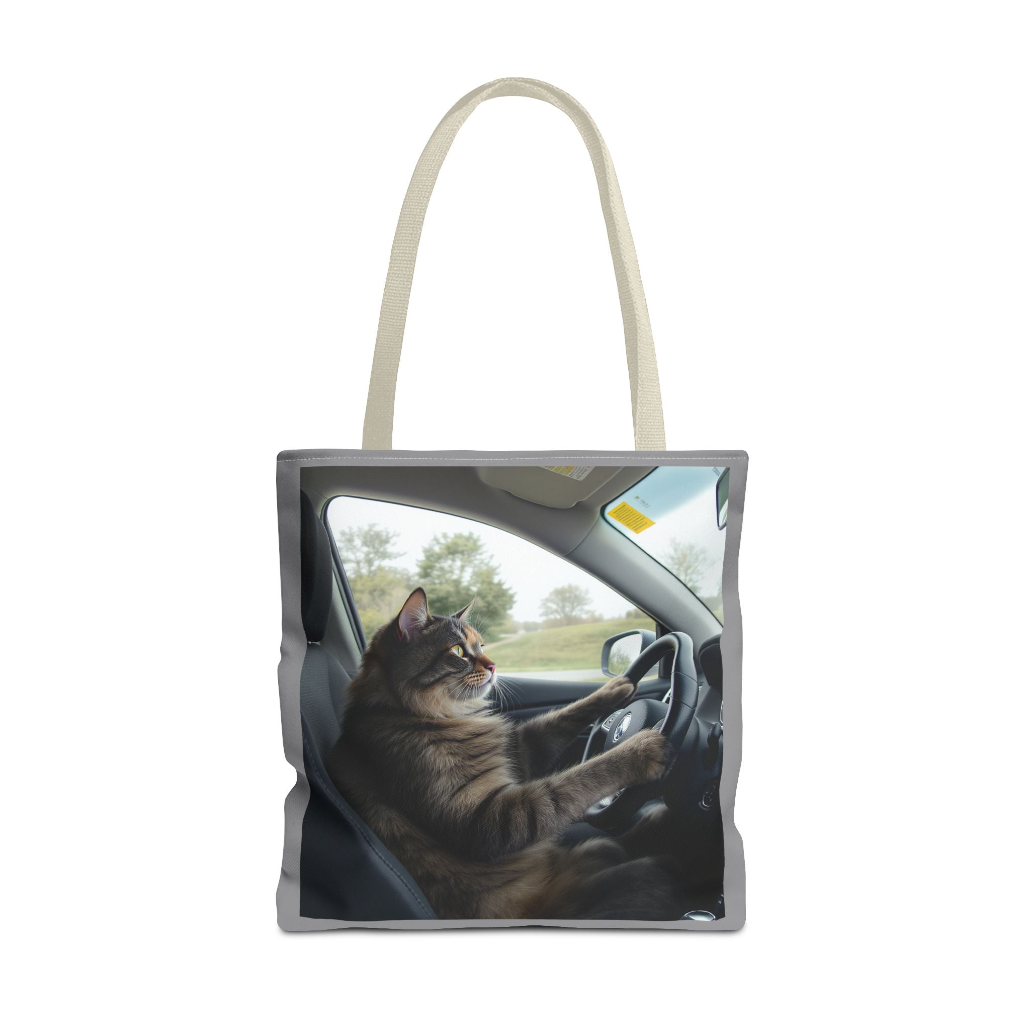 Cat in Car 2 Tote Bag, Cat Lover Gift, Animal Print Grocery Bag, Cute Kitten Shoulder Bag, Cat Lady Purse