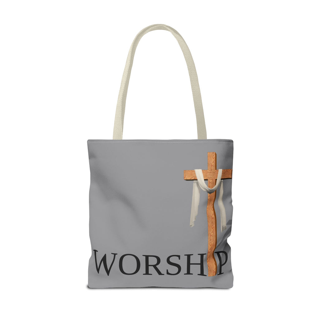 Praise and Worship Grey Cross Tote Bag | Christian Faith Design
