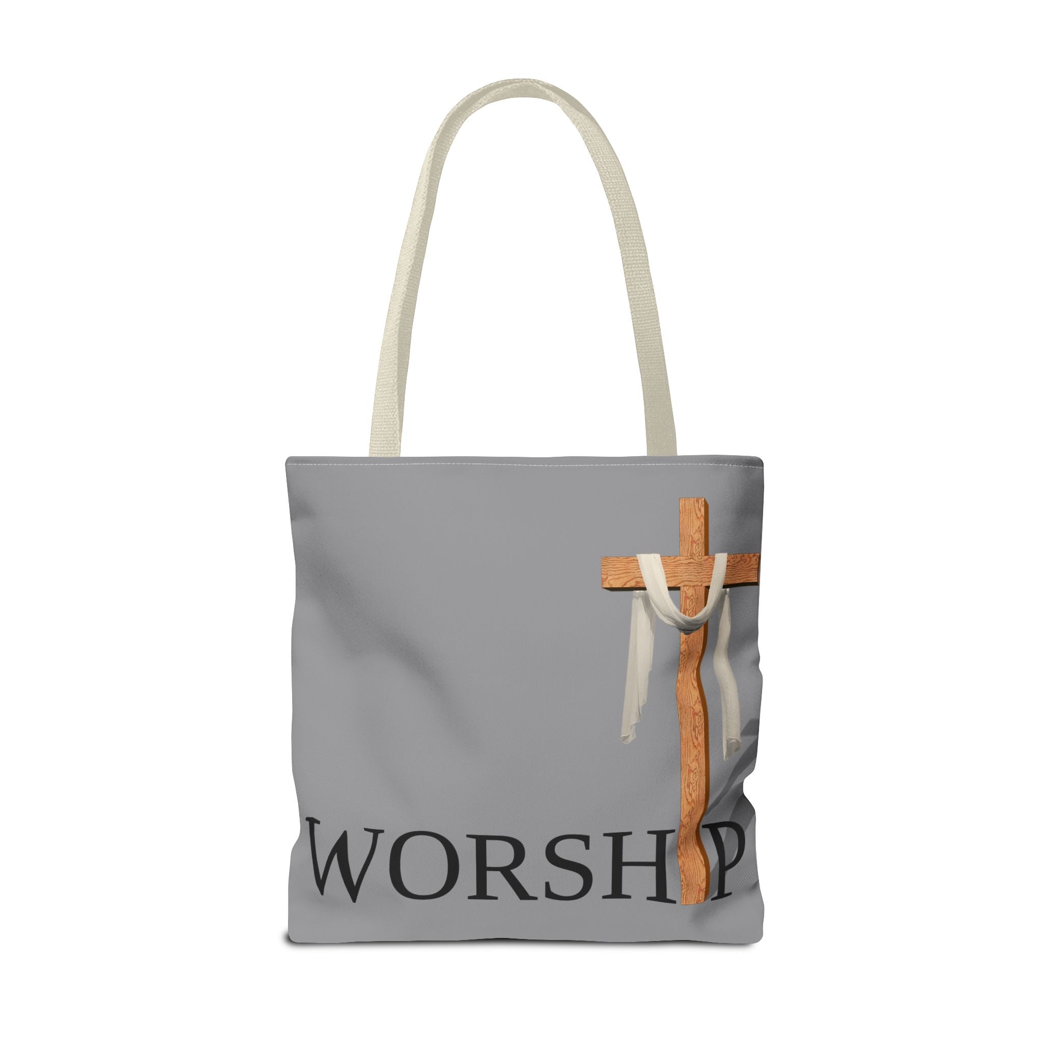 Praise and Worship Grey Cross Tote Bag | Christian Faith Design