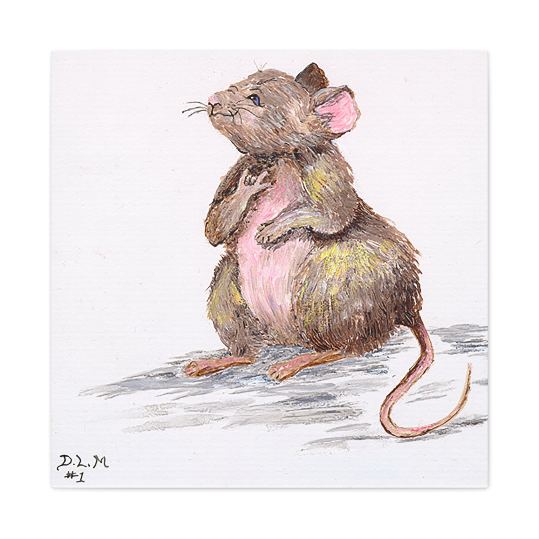 Canvas Art, Handpainted Mouse 'I Love You' Type #1; Artist - DLM, Stretched Canvas Print Wall Decor, Cute Animal Art, Unique Gift Idea