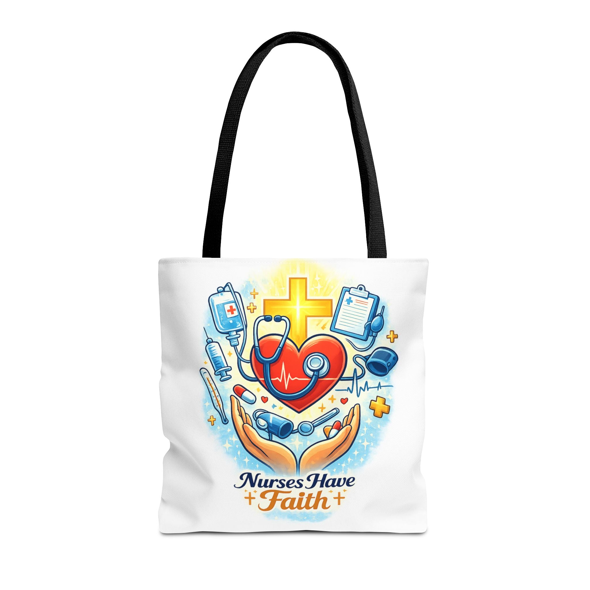 Nurses Have Faith White Tote Bag | All-Over Print Tote