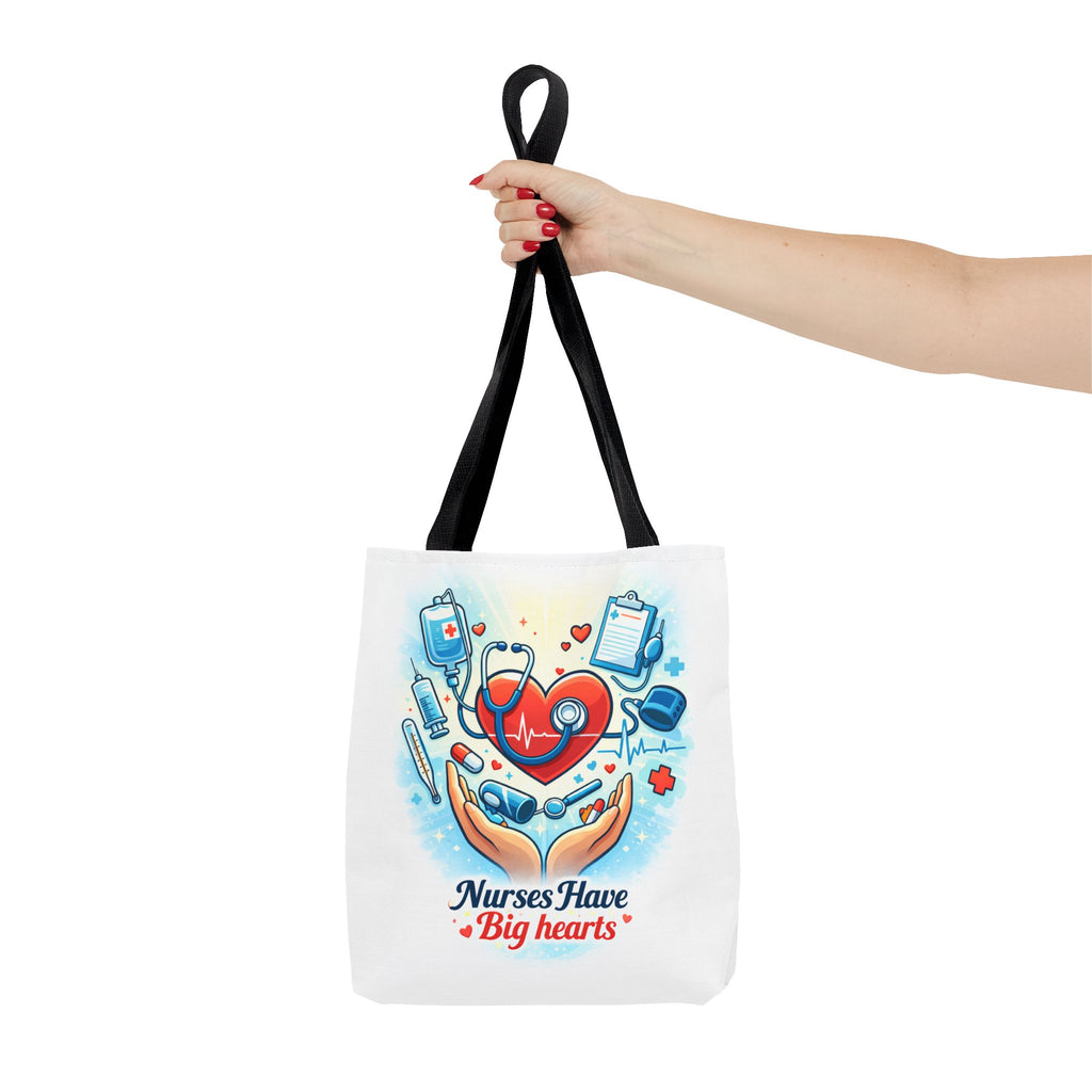 Nurses Have Big Hearts White Tote Bag | All-Over Print Tote