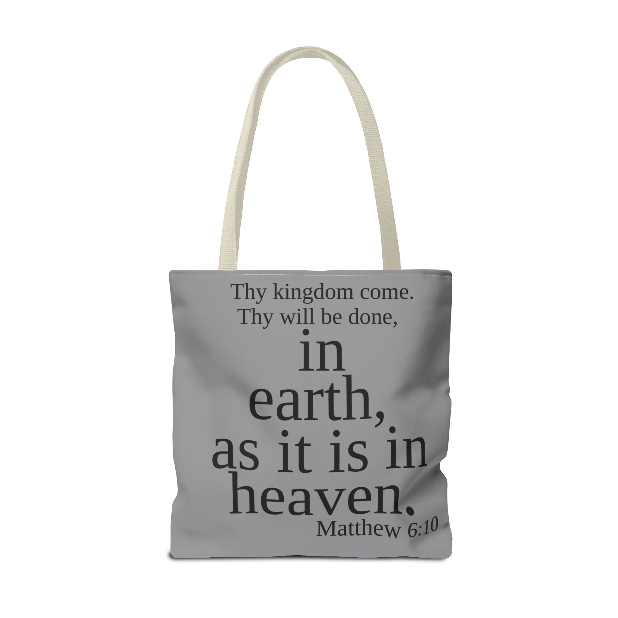 Personalized Grey Matthew 6:10 Bible Verse Tote Bag, City Or State | Market Grocery Book Craft Festival Outing, Lightweight Sturdy Polyester