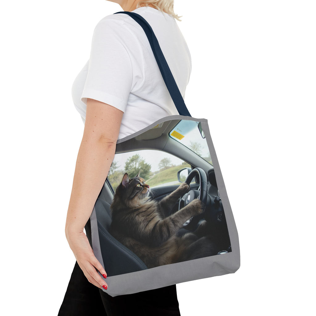 Cat in Car 2 Tote Bag, Cat Lover Gift, Animal Print Grocery Bag, Cute Kitten Shoulder Bag, Cat Lady Purse