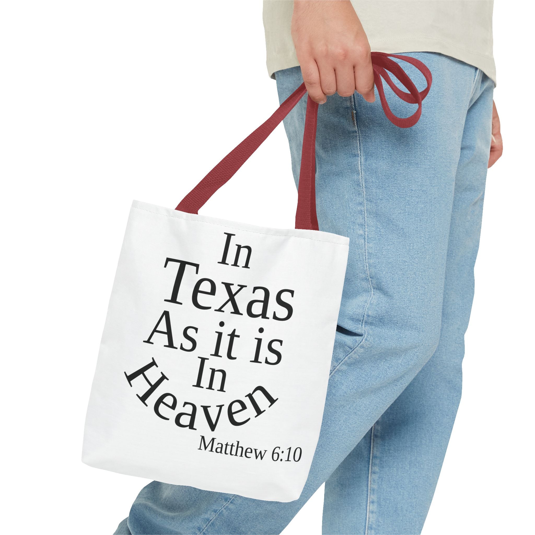 Personalized White Matthew 6:10 Bible Verse Tote Bag, City Or State | Market Grocery Craft Festival Outing, Lightweight Sturdy Polyester