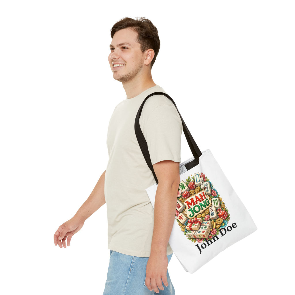 Personalize White Mahjong Tiles Tote Bag | All-Over Print Tote
