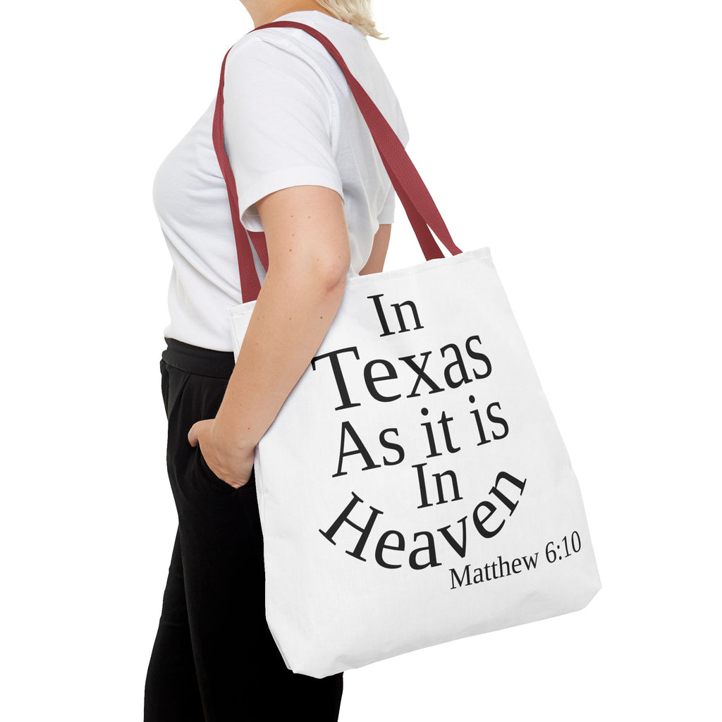 Personalized White Matthew 6:10 Bible Verse Tote Bag, City Or State | Market Grocery Craft Festival Outing, Lightweight Sturdy Polyester