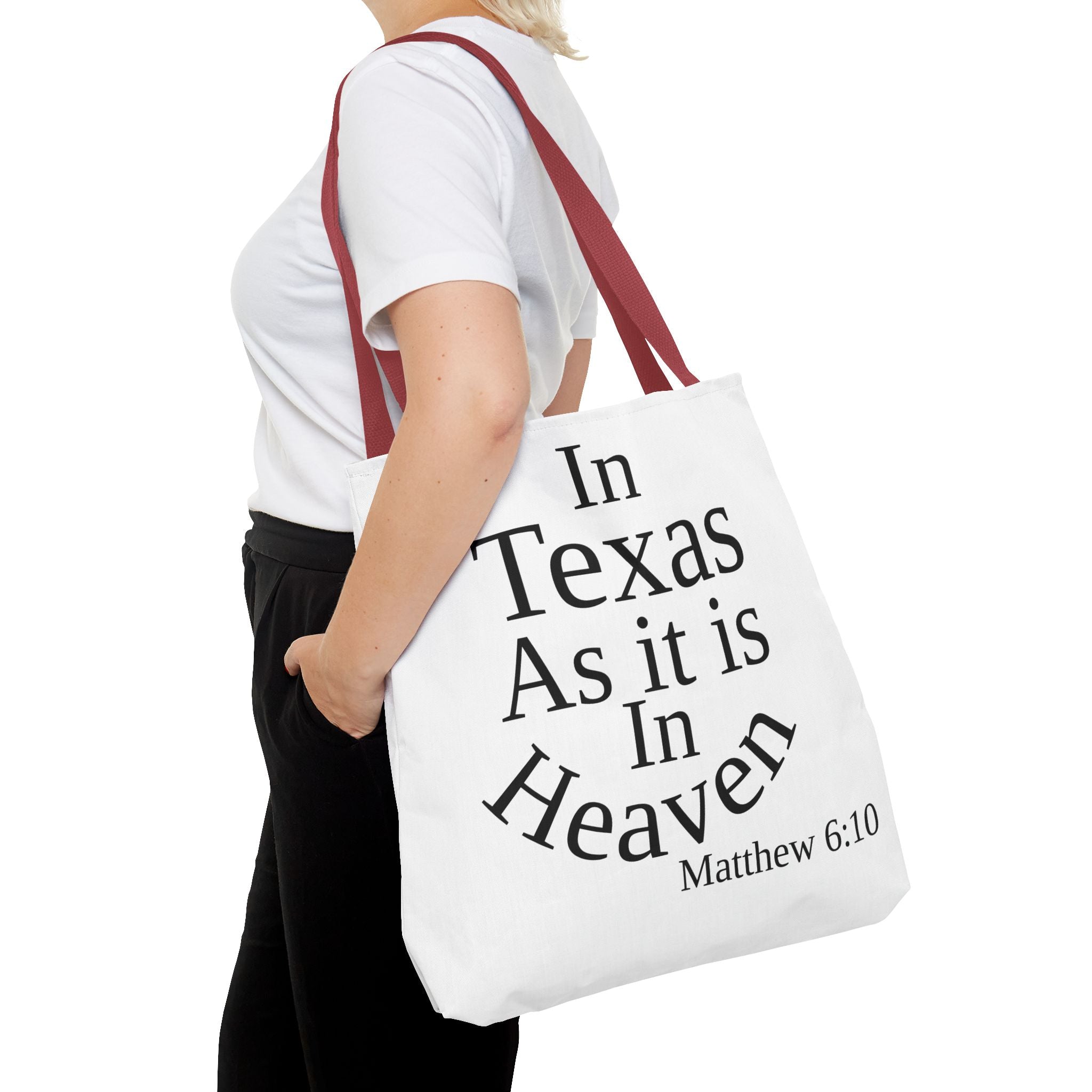 Personalized White Matthew 6:10 Bible Verse Tote Bag, City Or State | Market Grocery Craft Festival Outing, Lightweight Sturdy Polyester