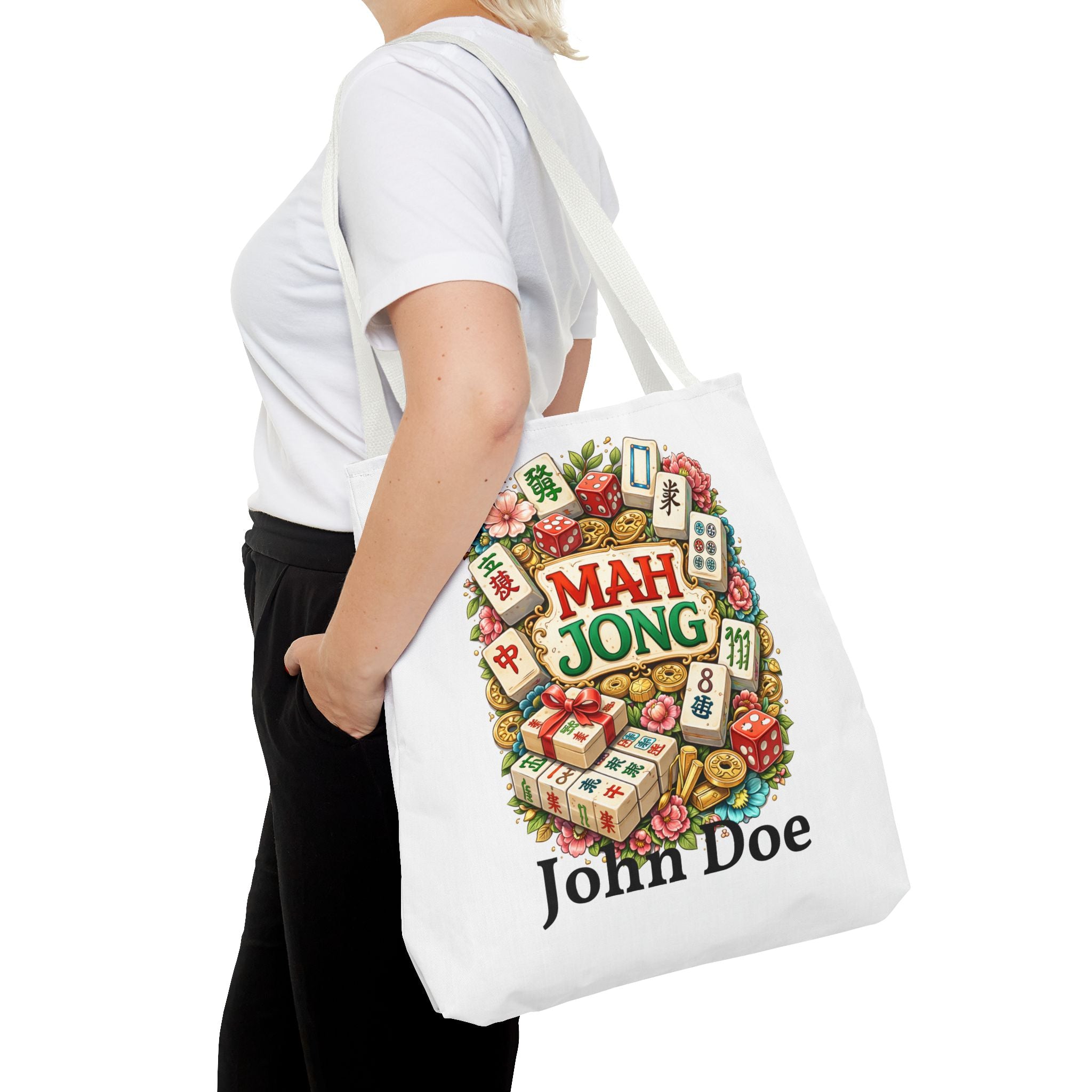 Personalize White Mahjong Tiles Tote Bag | All-Over Print Tote