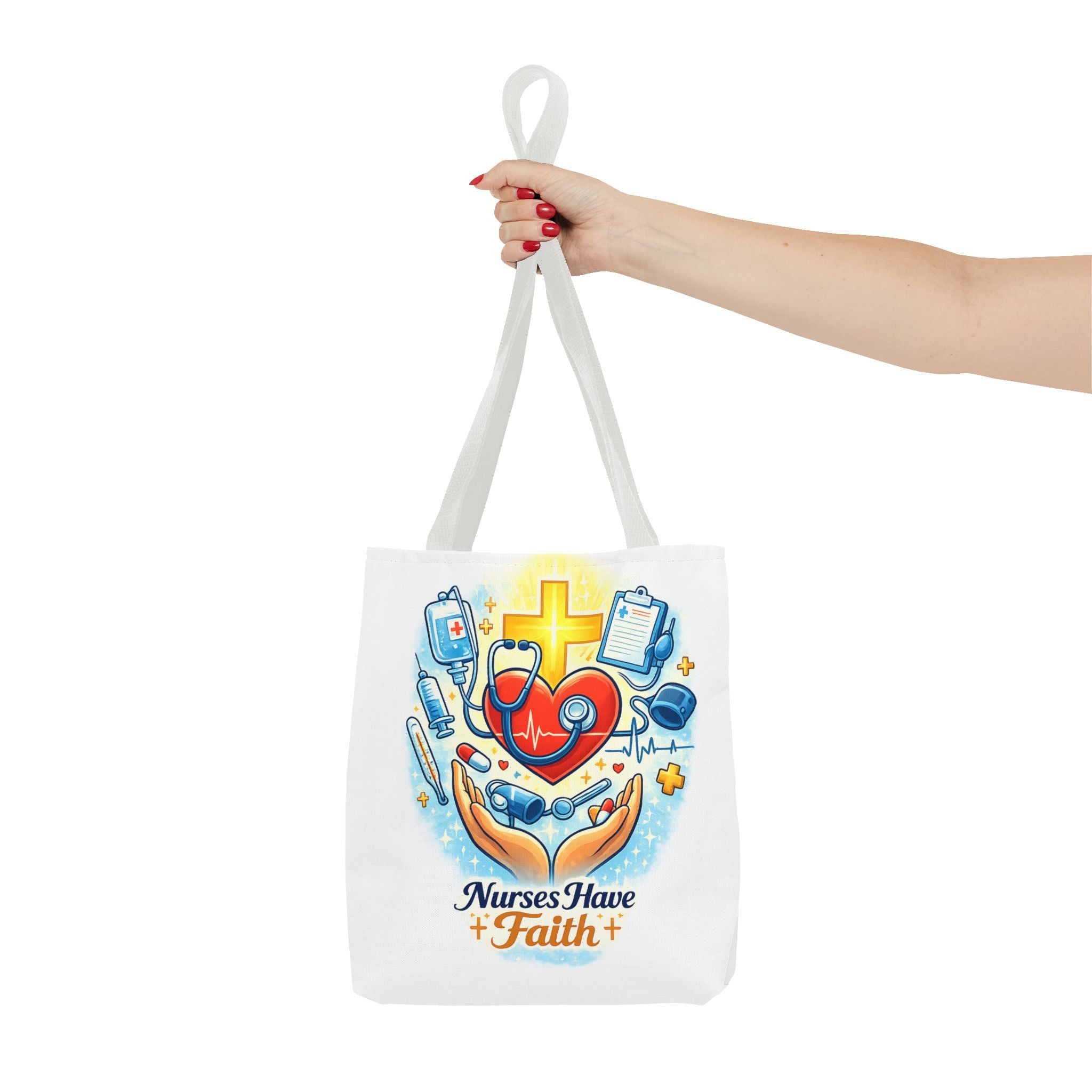 Nurses Have Faith White Tote Bag | All-Over Print Tote