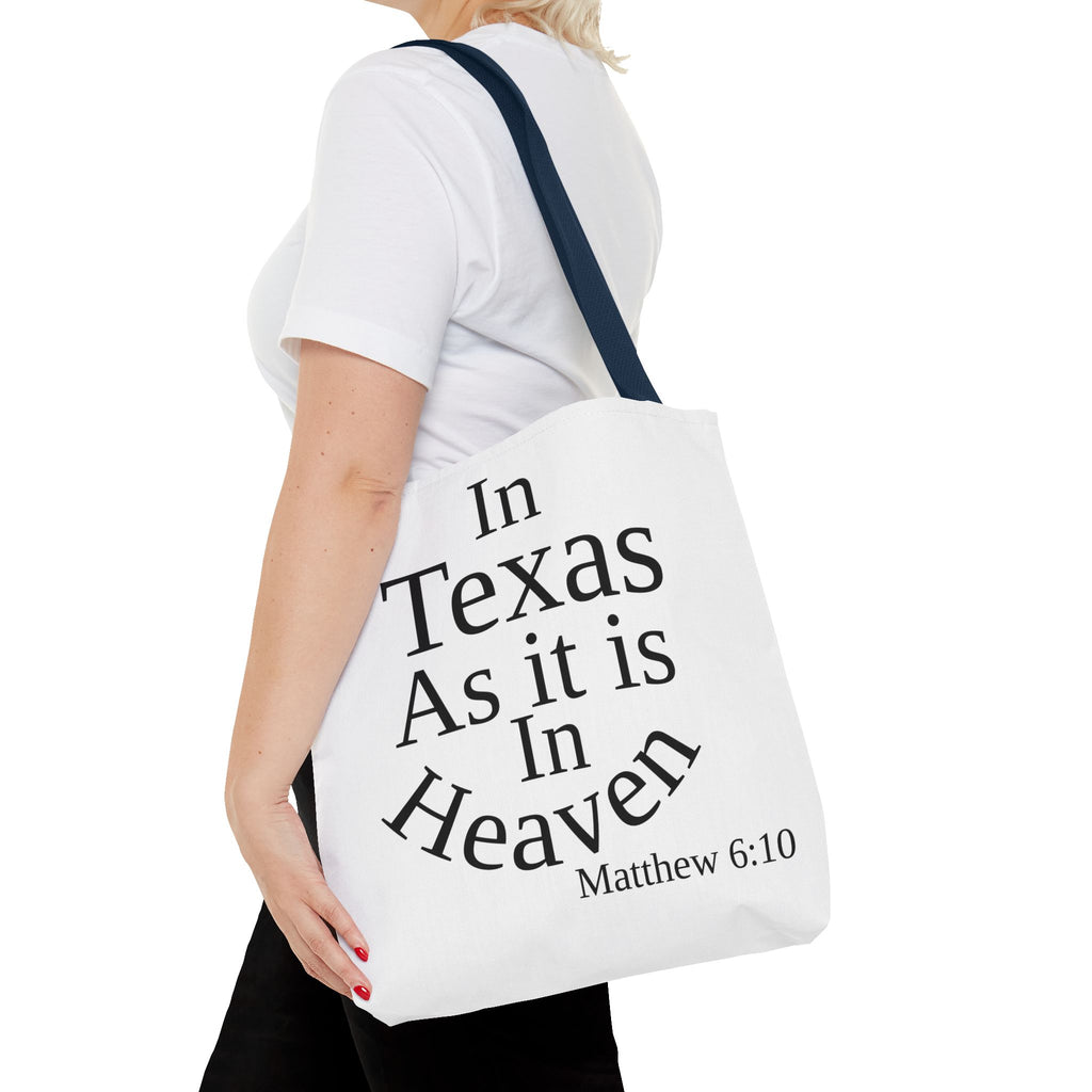 Personalized White Matthew 6:10 Bible Verse Tote Bag, City Or State | Market Grocery Craft Festival Outing, Lightweight Sturdy Polyester