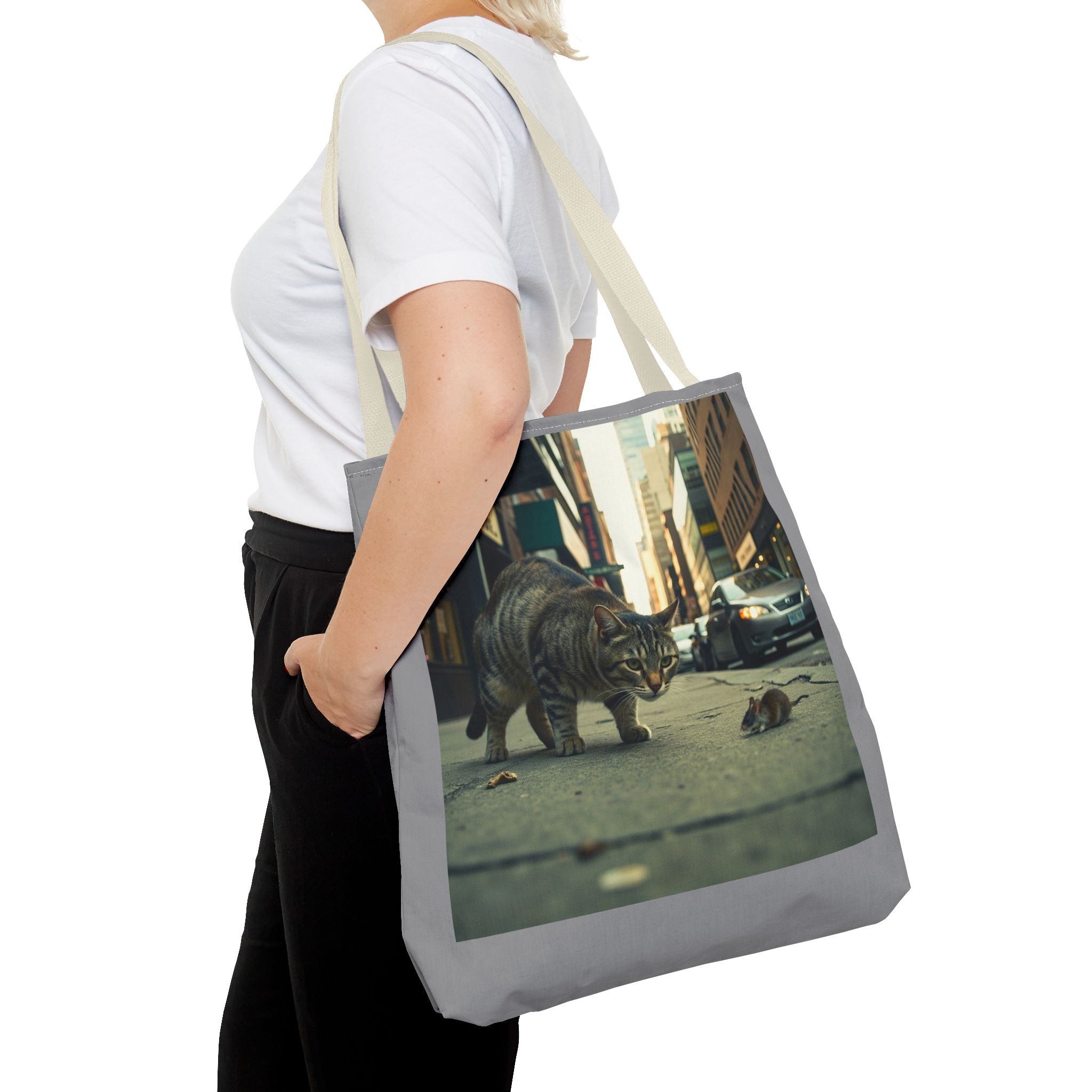 Cat and Mouse Tote Bag, Kitty Tote, Animal Print Bag, Cute Carryall, Canvas Shoulder Bag, Cat Lover Gift