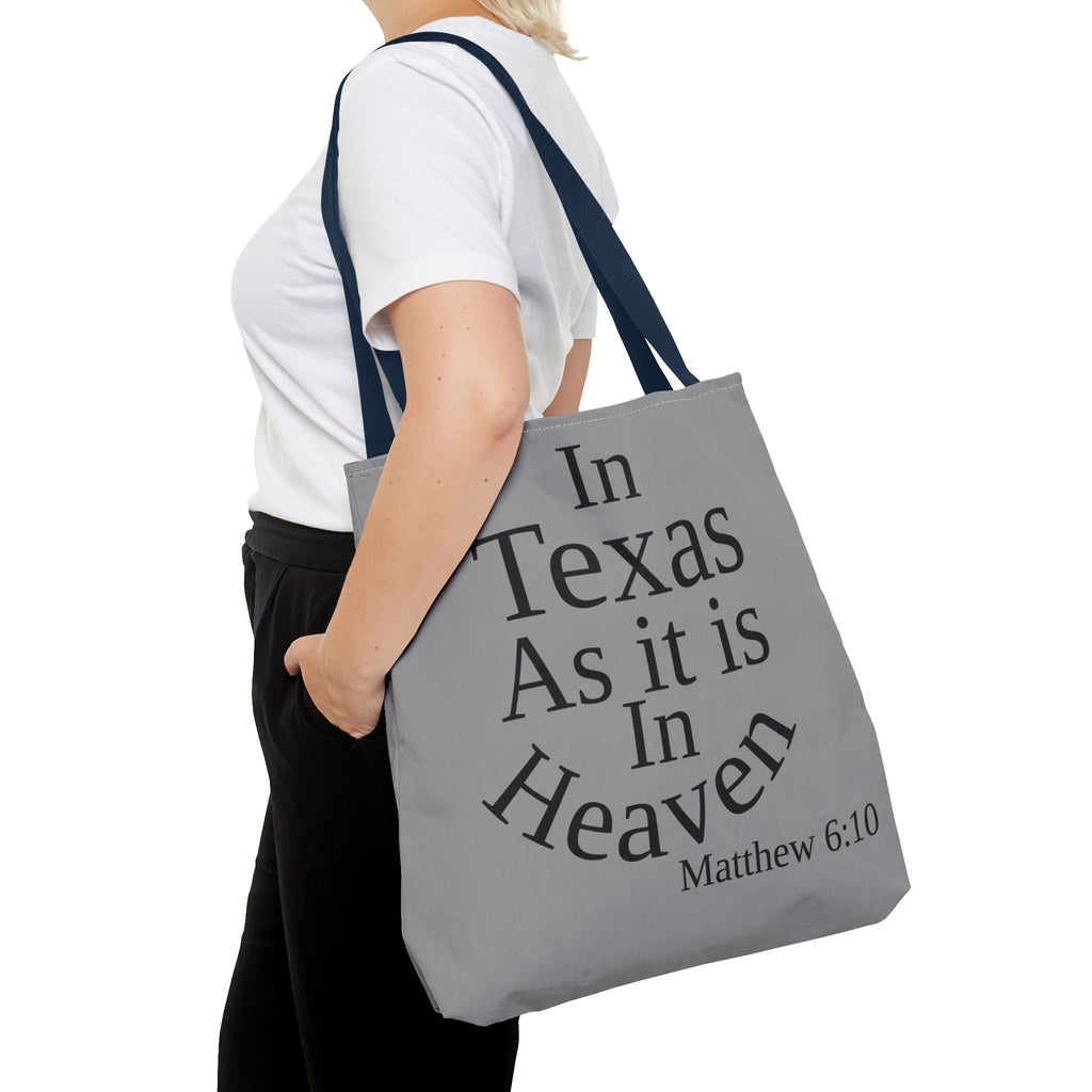 Personalized Grey Matthew 6:10 Bible Verse Tote Bag, City Or State | Market Grocery Book Craft Festival Outing, Lightweight Sturdy Polyester
