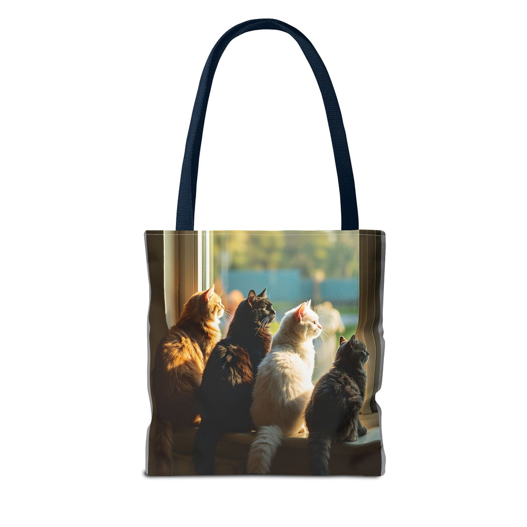 Tote Bag - Four Cats in Window, Carry-All Shoulder Bag, Reusable Shopping Tote, Gift for Animal Lovers