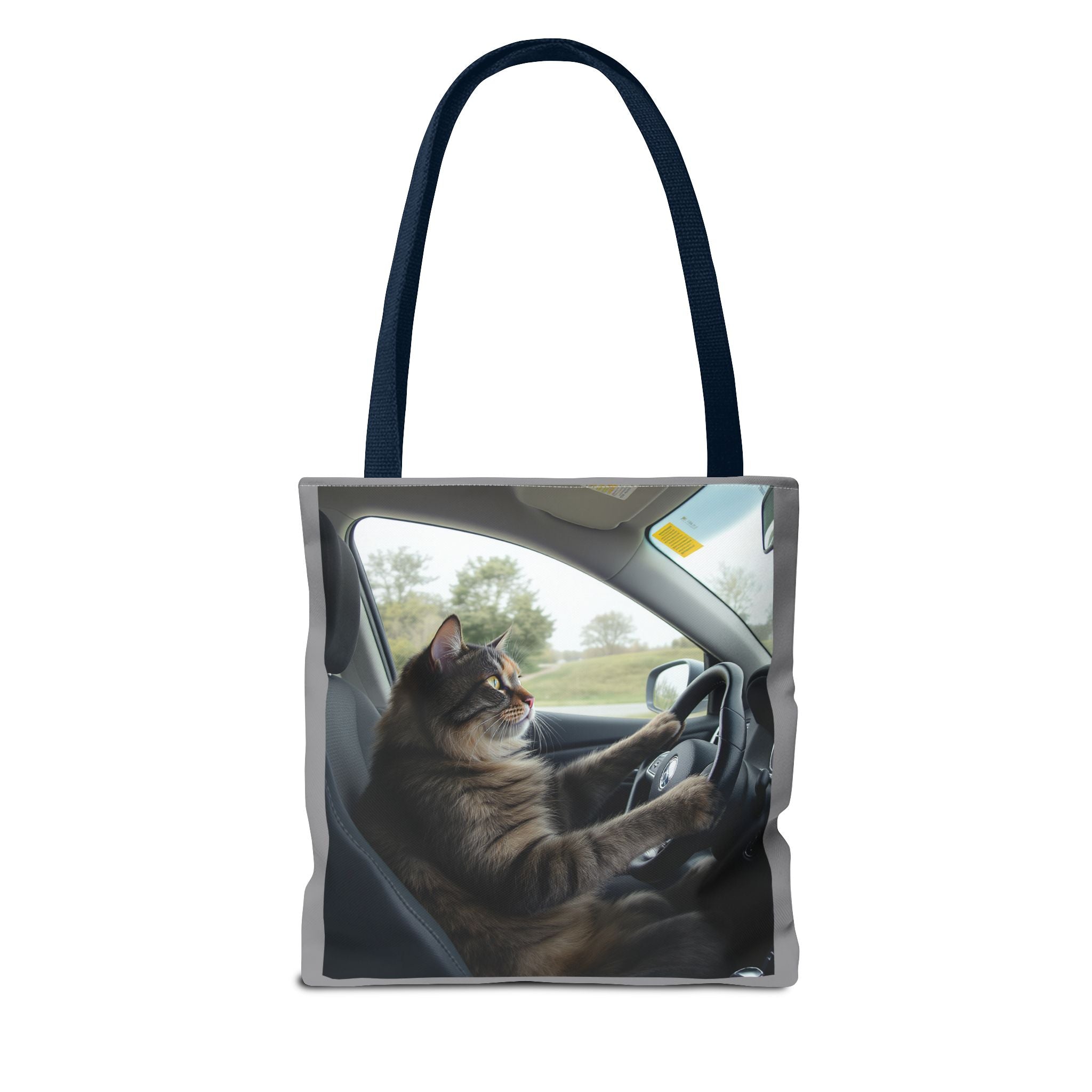 Cat in Car 2 Tote Bag, Cat Lover Gift, Animal Print Grocery Bag, Cute Kitten Shoulder Bag, Cat Lady Purse
