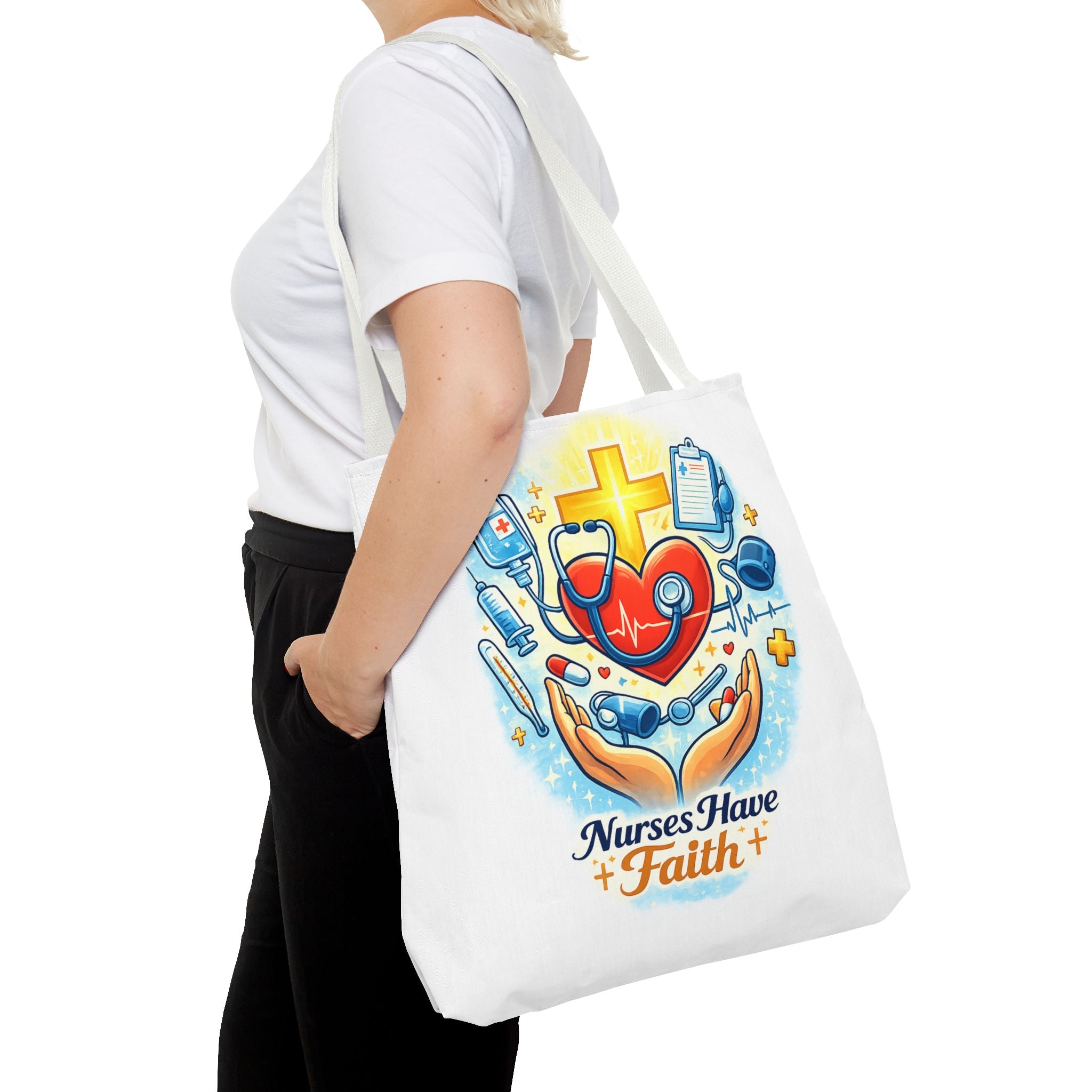 Nurses Have Faith White Tote Bag | All-Over Print Tote