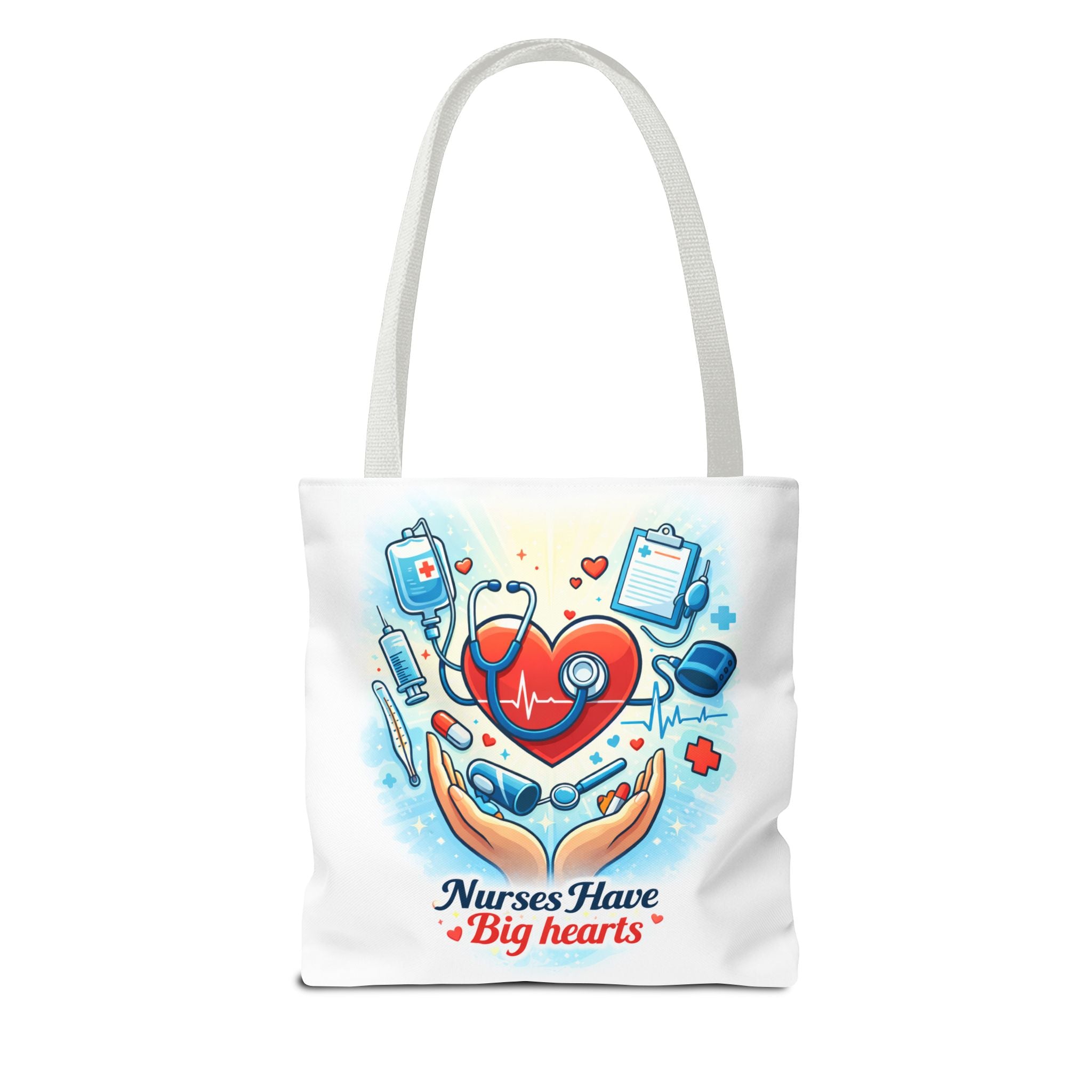 Nurses Have Big Hearts White Tote Bag | All-Over Print Tote