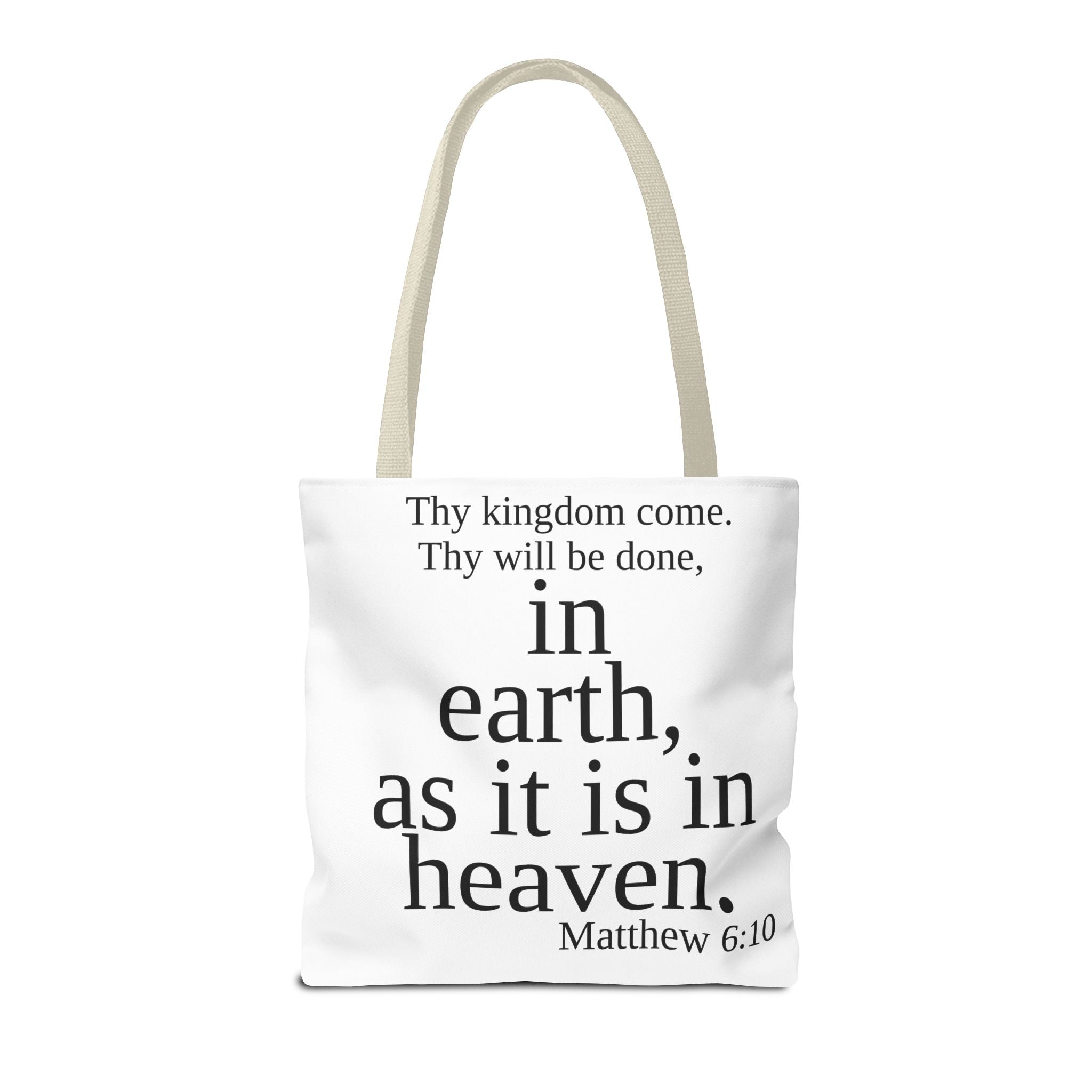 Personalized White Matthew 6:10 Bible Verse Tote Bag, City Or State | Market Grocery Craft Festival Outing, Lightweight Sturdy Polyester