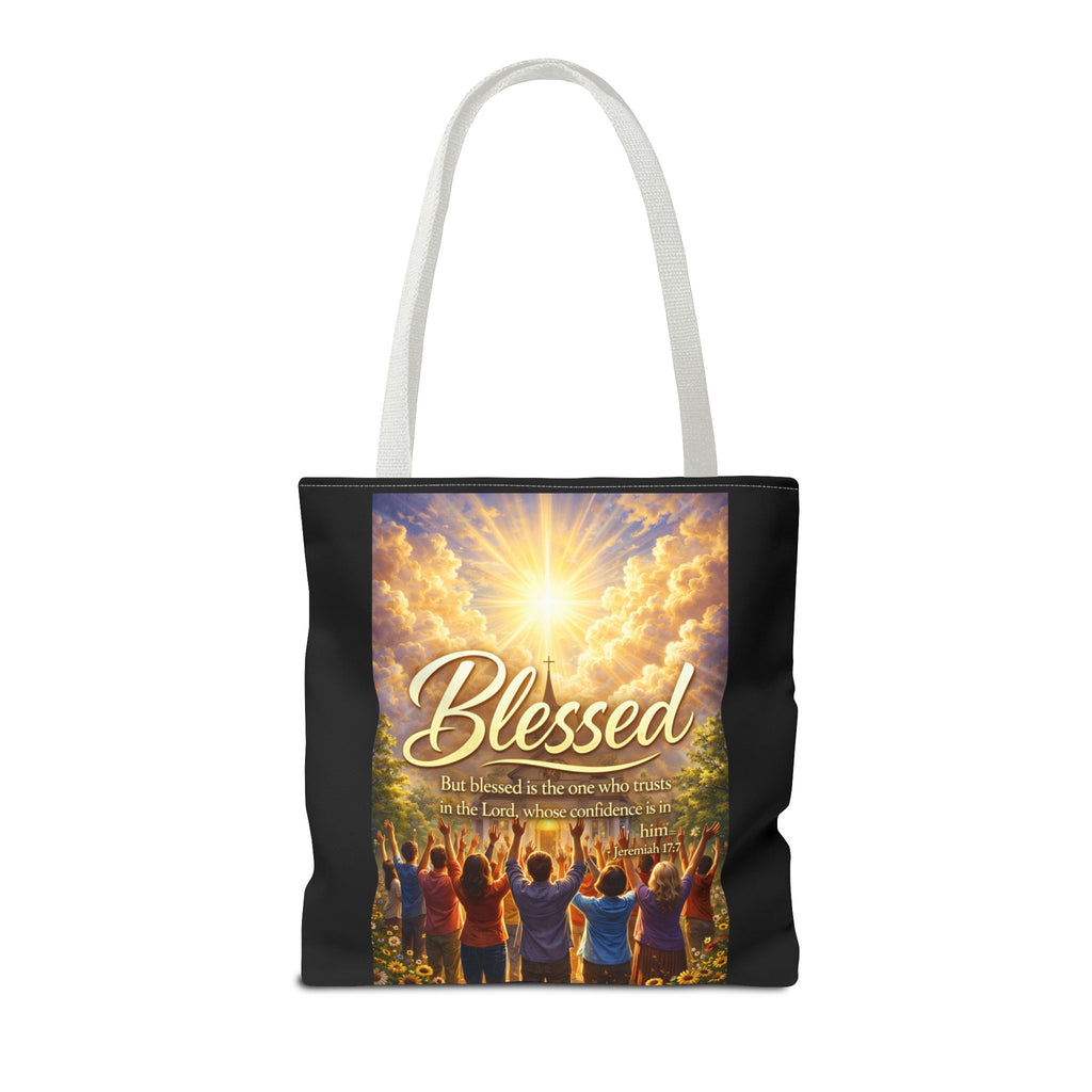 Blessed Script Tote Bag | Inspirational Religious Quote, All-Over Print