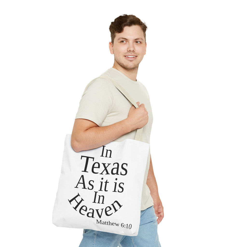 Personalized White Matthew 6:10 Bible Verse Tote Bag, City Or State | Market Grocery Craft Festival Outing, Lightweight Sturdy Polyester