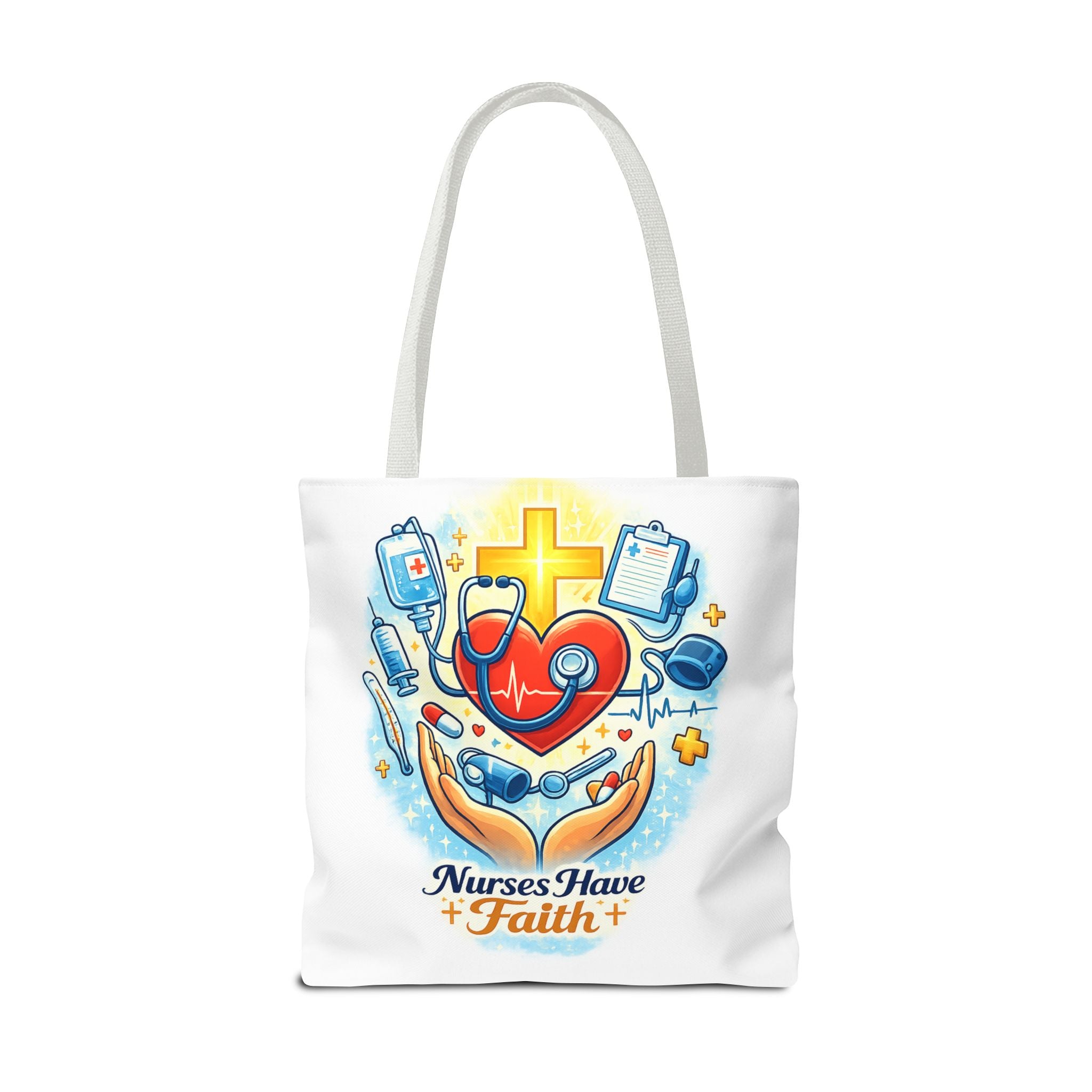 Nurses Have Faith White Tote Bag | All-Over Print Tote