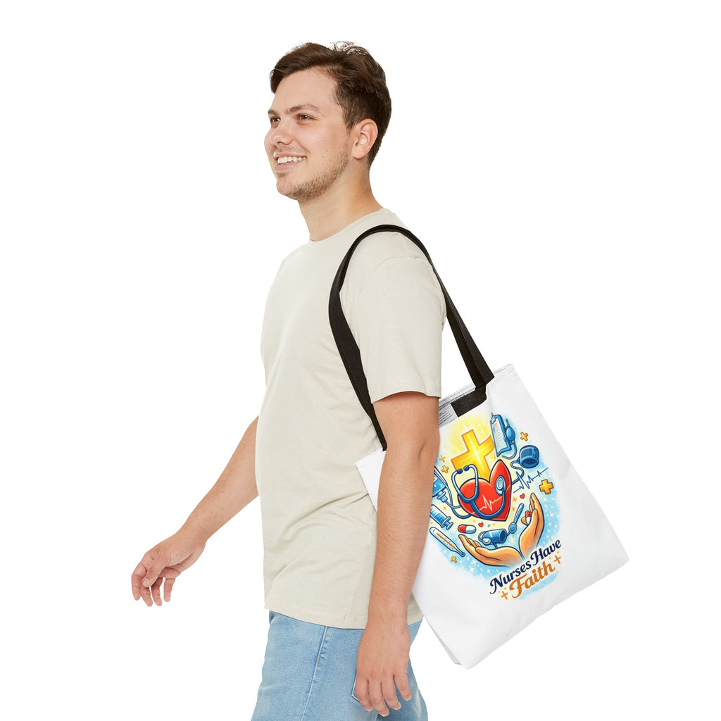 Nurses Have Faith White Tote Bag | All-Over Print Tote