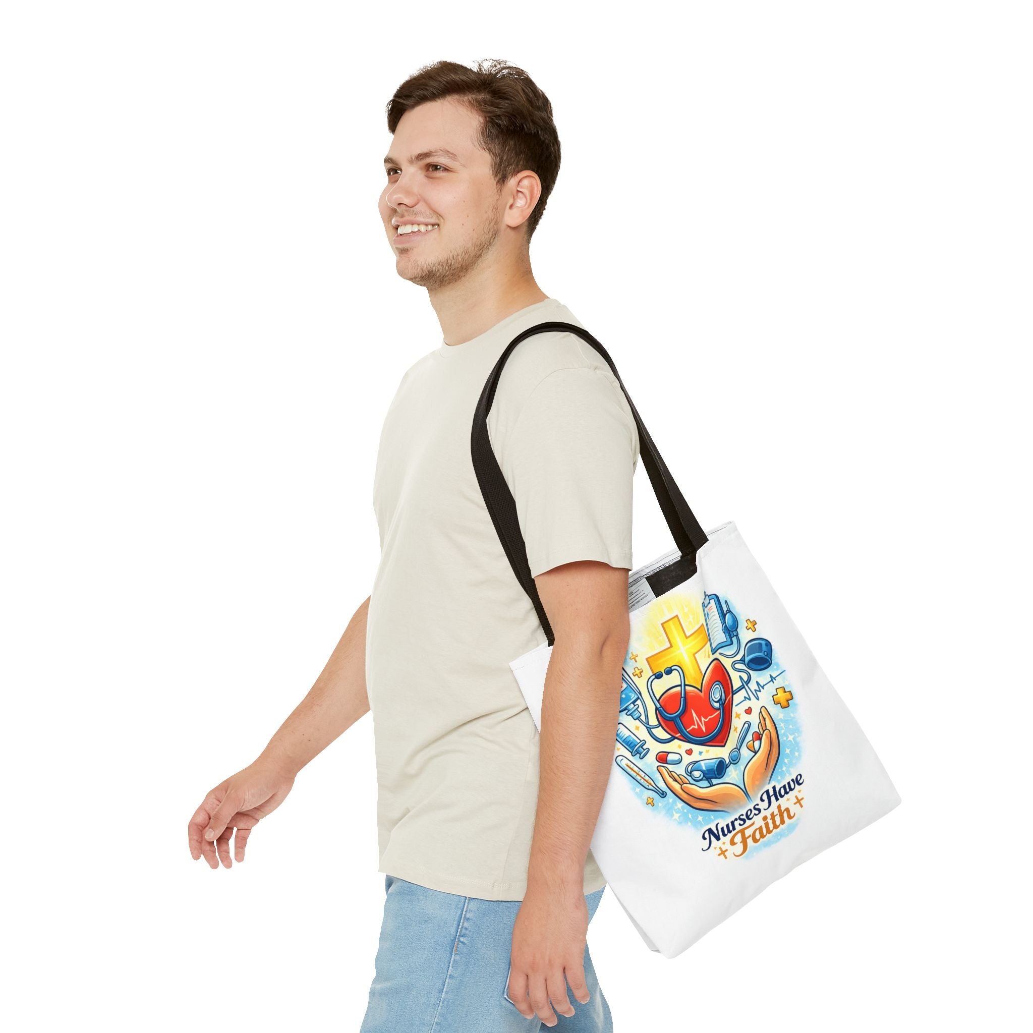 Nurses Have Faith White Tote Bag | All-Over Print Tote