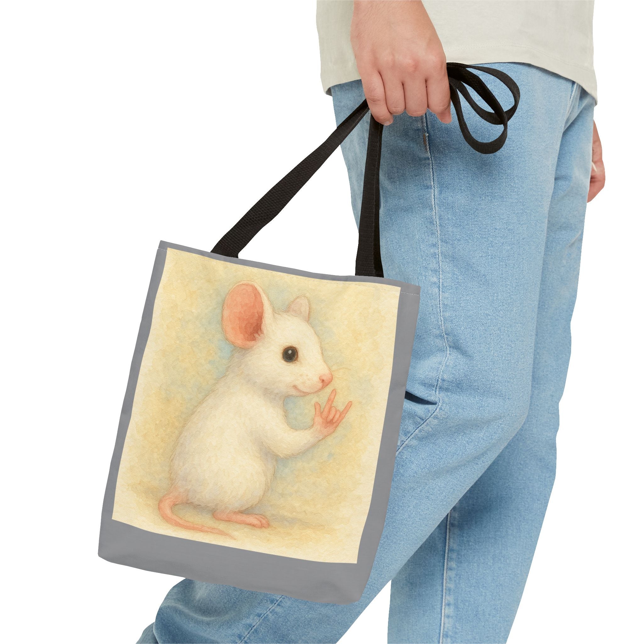 Tote Bag - White Mouse I Love You, Cute Animal Print, Carry-All Shoulder Bag, Reusable Shopping Tote, Gift for Animal Lovers