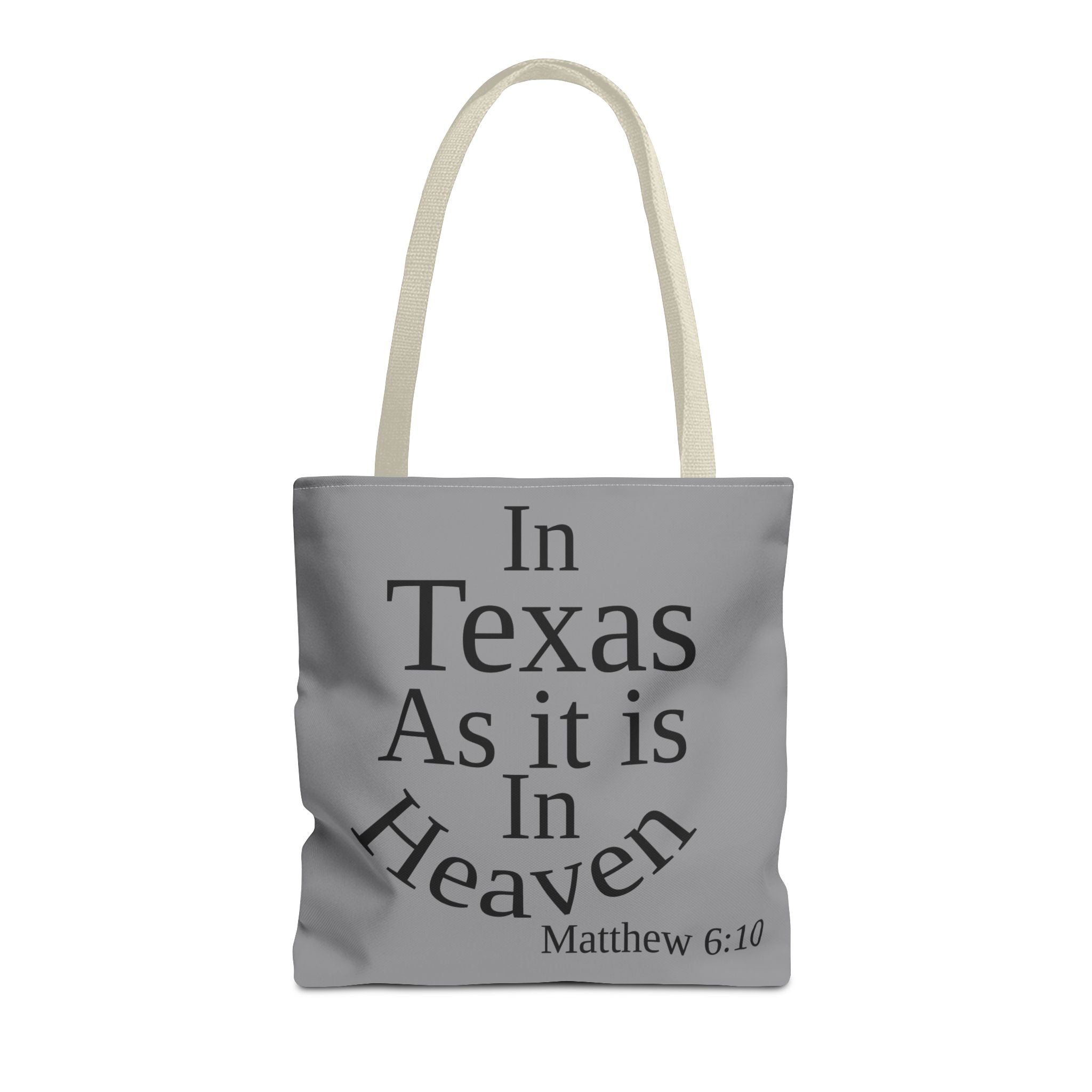 Personalized Grey Matthew 6:10 Bible Verse Tote Bag, City Or State | Market Grocery Book Craft Festival Outing, Lightweight Sturdy Polyester