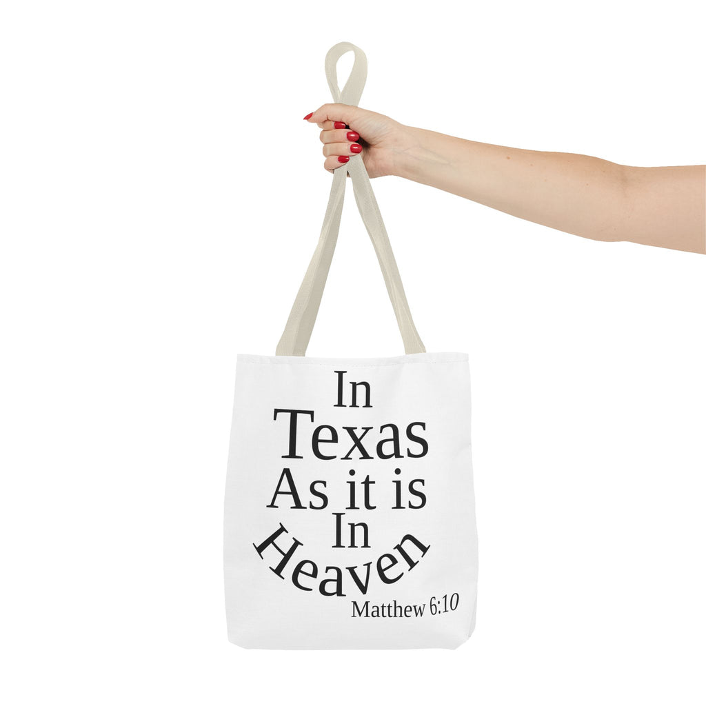 Personalized White Matthew 6:10 Bible Verse Tote Bag, City Or State | Market Grocery Craft Festival Outing, Lightweight Sturdy Polyester