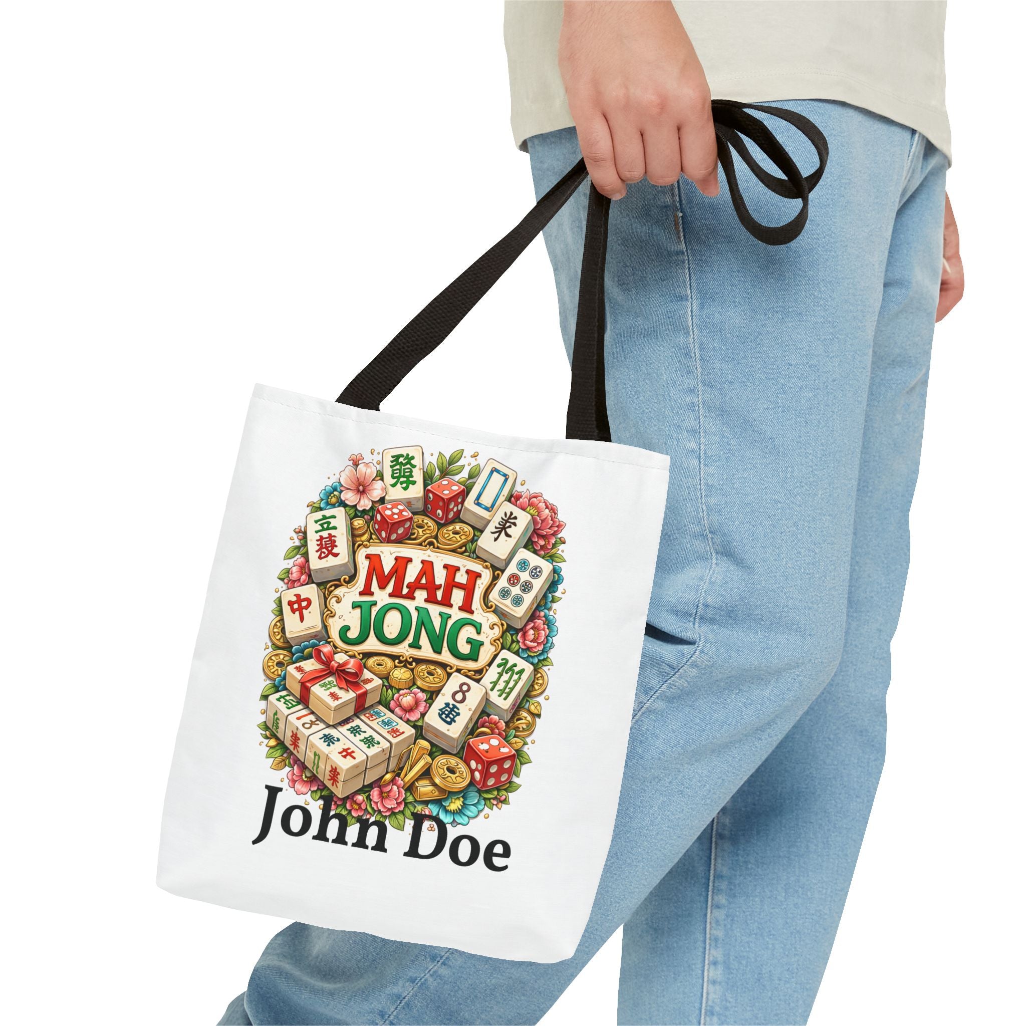 Personalize White Mahjong Tiles Tote Bag | All-Over Print Tote