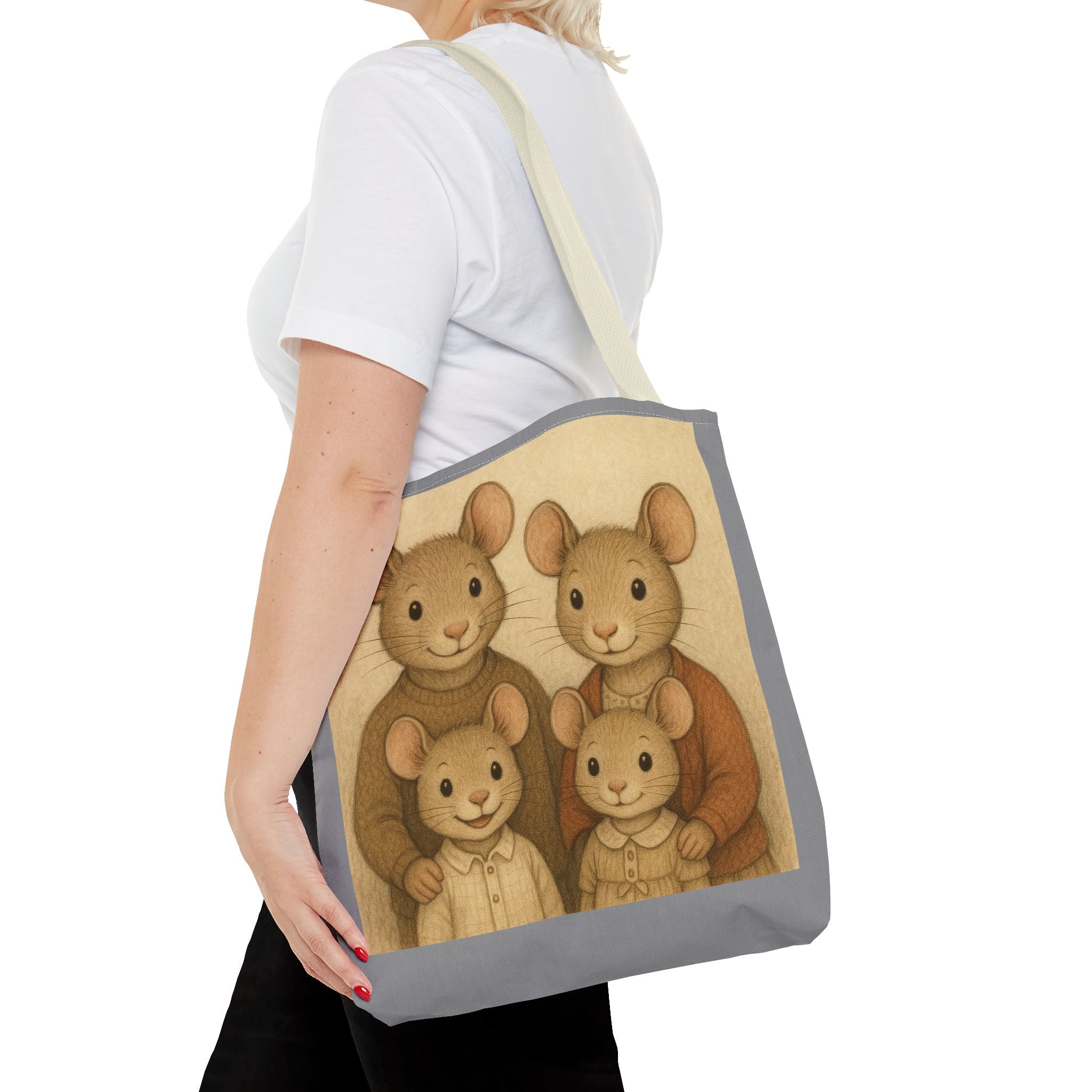 Tote Bag - Mouse Family, Cute Animal Print, Carry-All Shoulder Bag, Reusable Shopping Tote, Gift for Animal Lovers