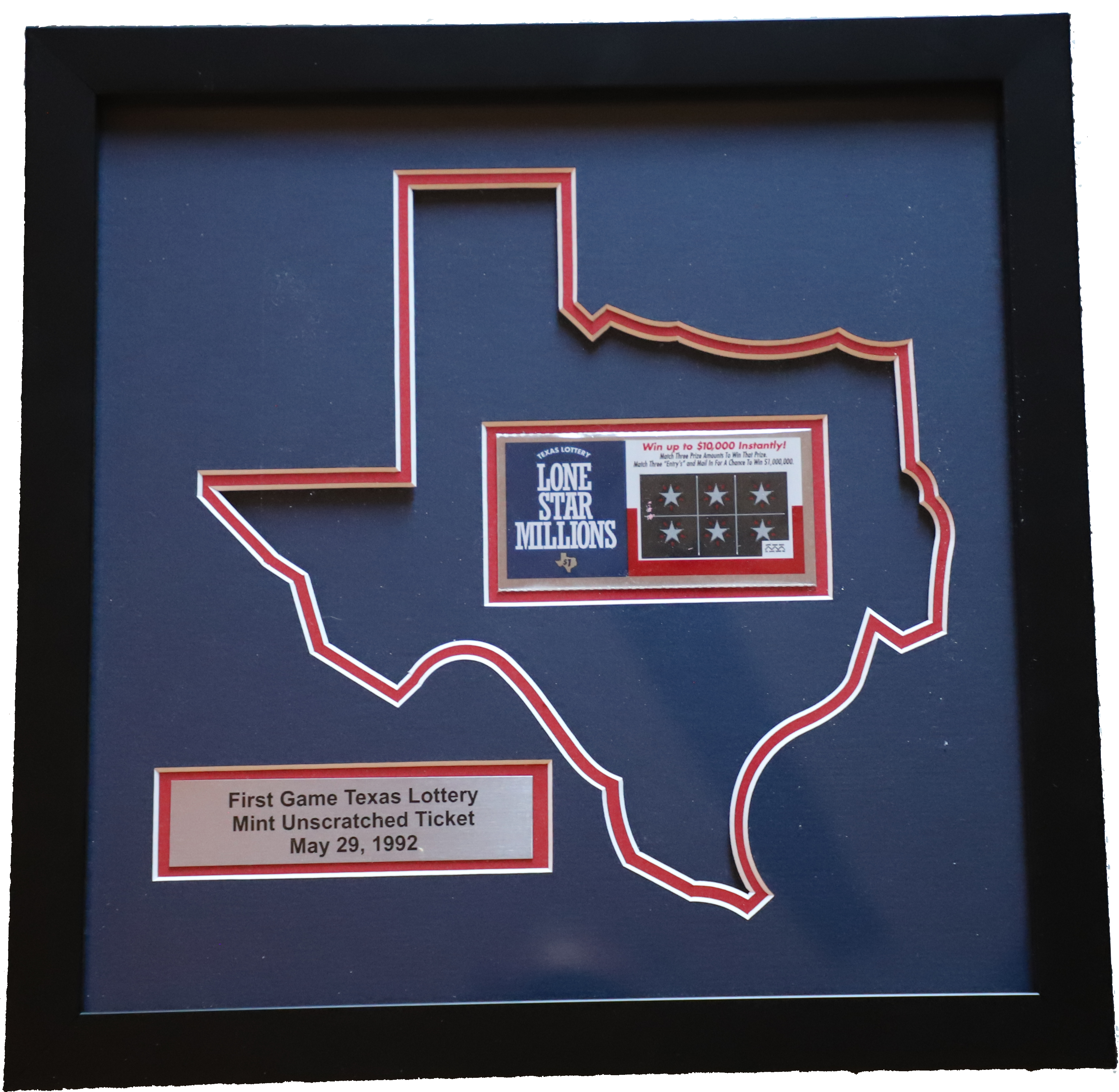 Lone Star Millions Framed Rare Ticket (01 First Game of Texas)
