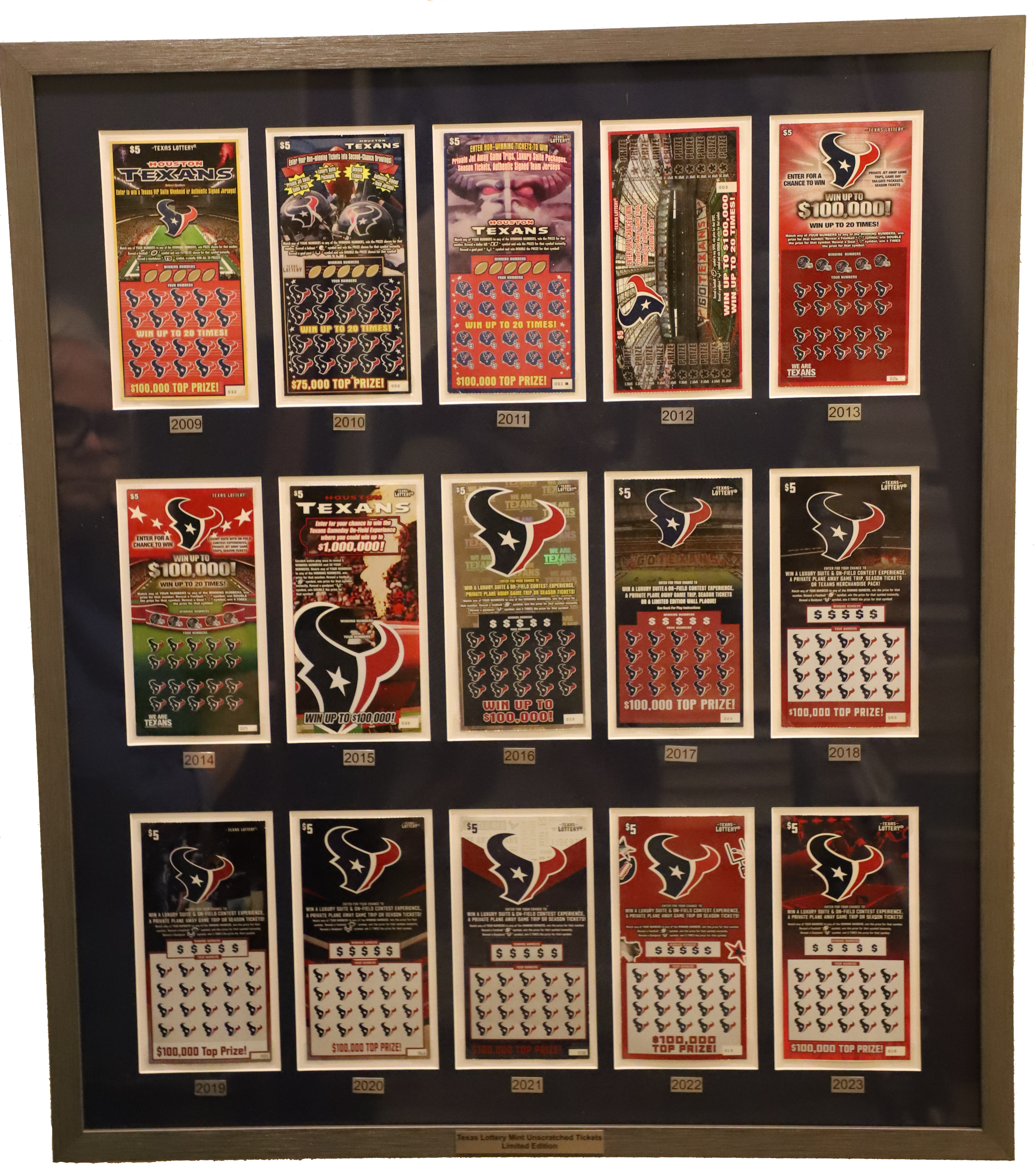 Houston Texans Framed Rare 15 Ticket Set